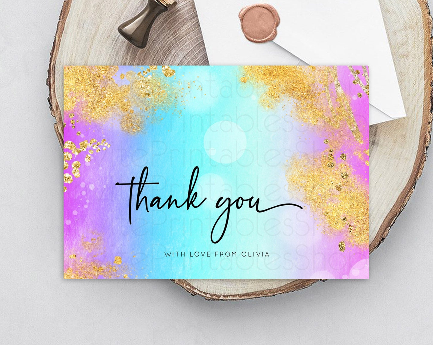 Pastel Thank You Rainbow Thank You Card Colorful Pastel Birthday Thank You Card Confetti Watercolor Pastel Teacher Thank You Cards D10564