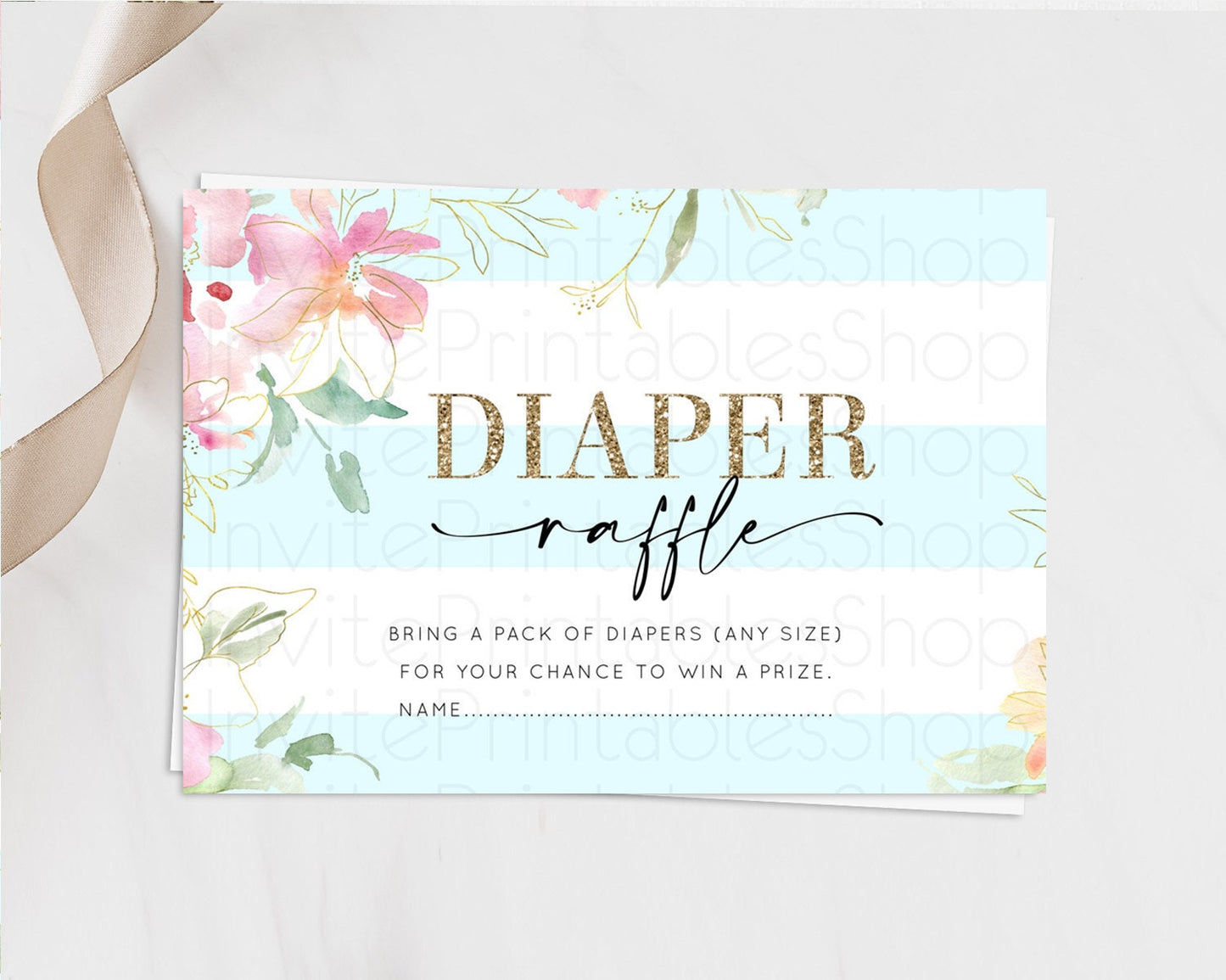 Secret Garden Diaper Raffle Card Boho Wildflower Diaper Raffle Insert Pastel Flower Garden Baby Shower Card Flower Raffle Game D10304