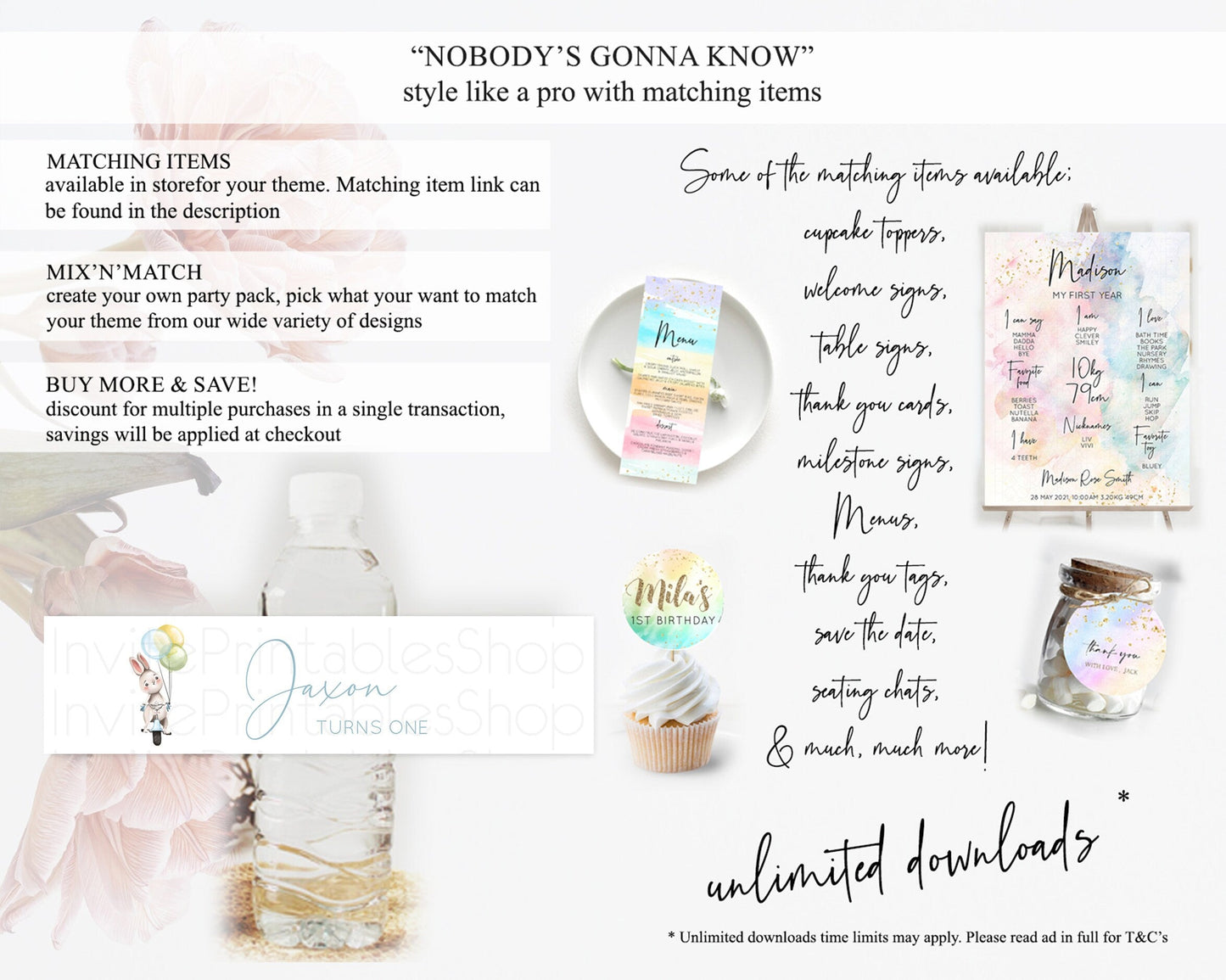 Bunny Balloon Water Label Template Colorful Pastel Confetti Sprinkles Bunny Party Decor Water Label 1st Birthday Baby Shower Baptism D10783