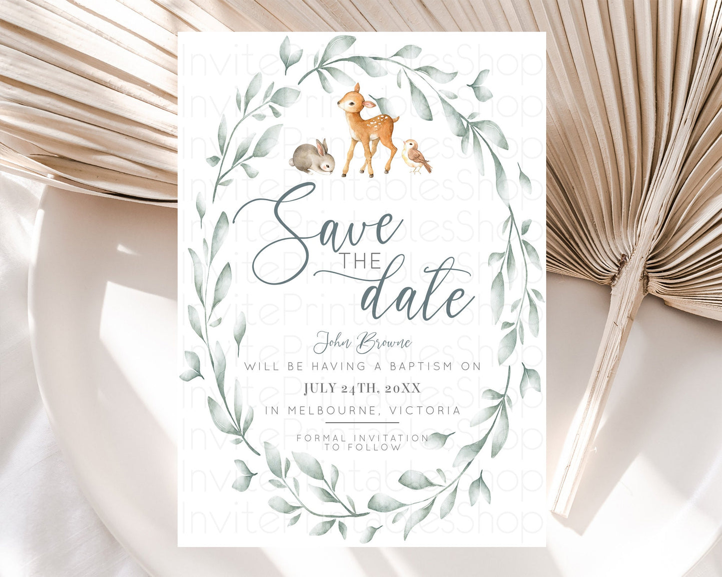 Fawn Deer Save The Date Template Pastel Floral Deer Enchanted Forest Butterfly Party 1st Birthday Baptism Baby Shower Bridal Shower D10872