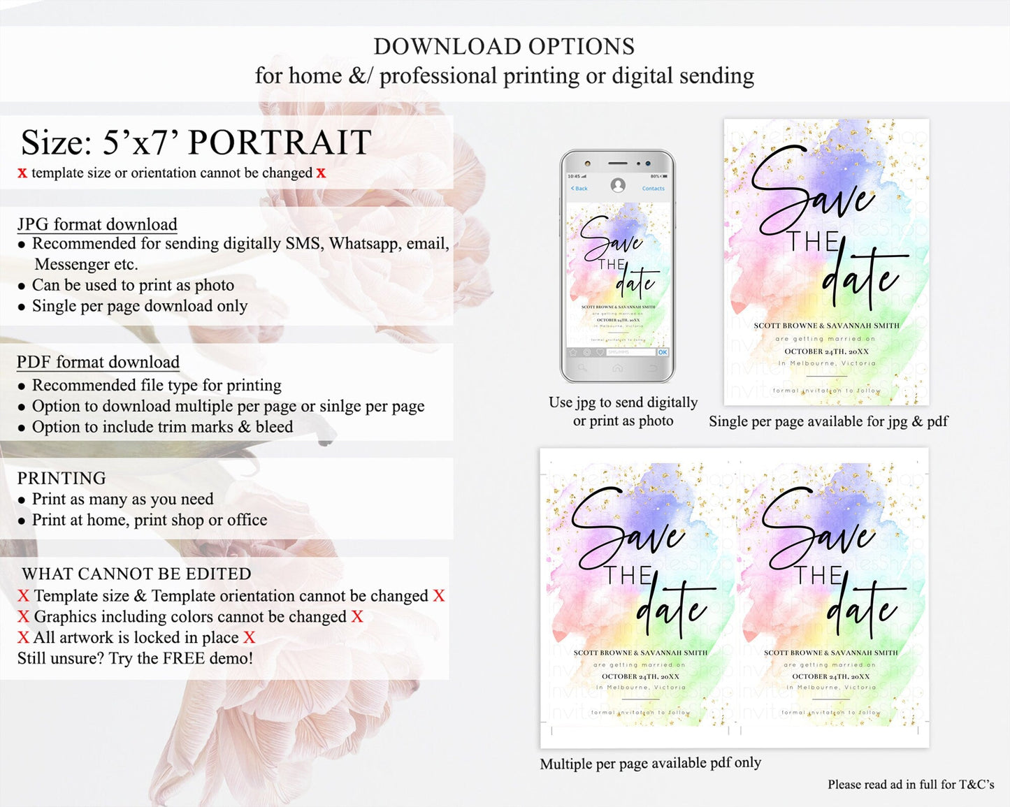 Pastel Save The Date Template Pastel Ombre Rainbow Watercolor Colorful Party For Birthday Baptism Baby Shower Wedding Bridal Shower D10316