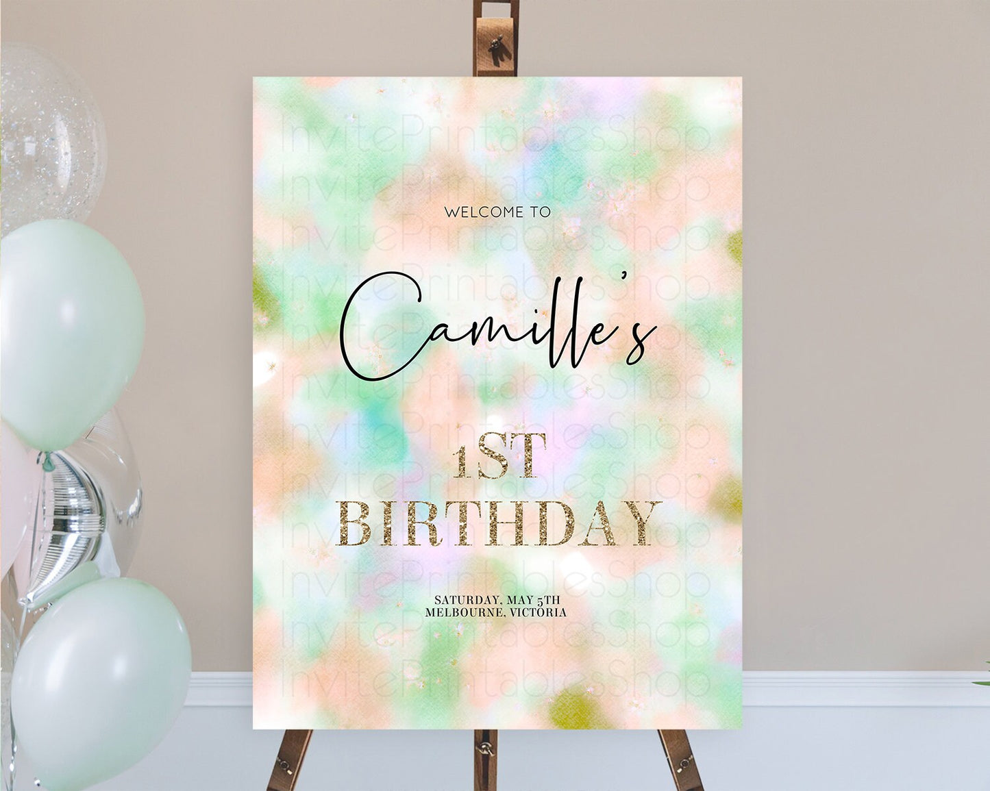 Pastel Welcome Sign Pastel Rainbow Welcome Sign Colorful Rainbow Confetti Watercolor Glitter Pastel First Birthday Welcome Sign D10693