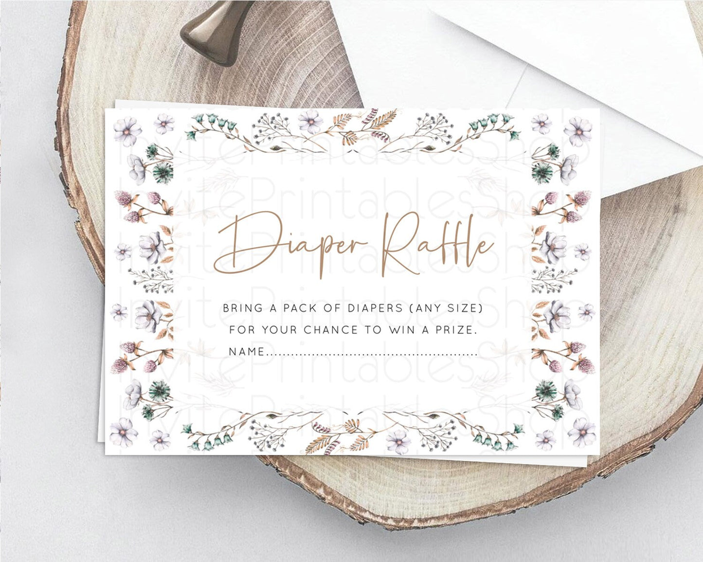 Secret Garden Diaper Raffle Card Boho Wildflower Diaper Raffle Insert Pastel Flower Garden Baby Shower Card Flower Raffle Game D10604