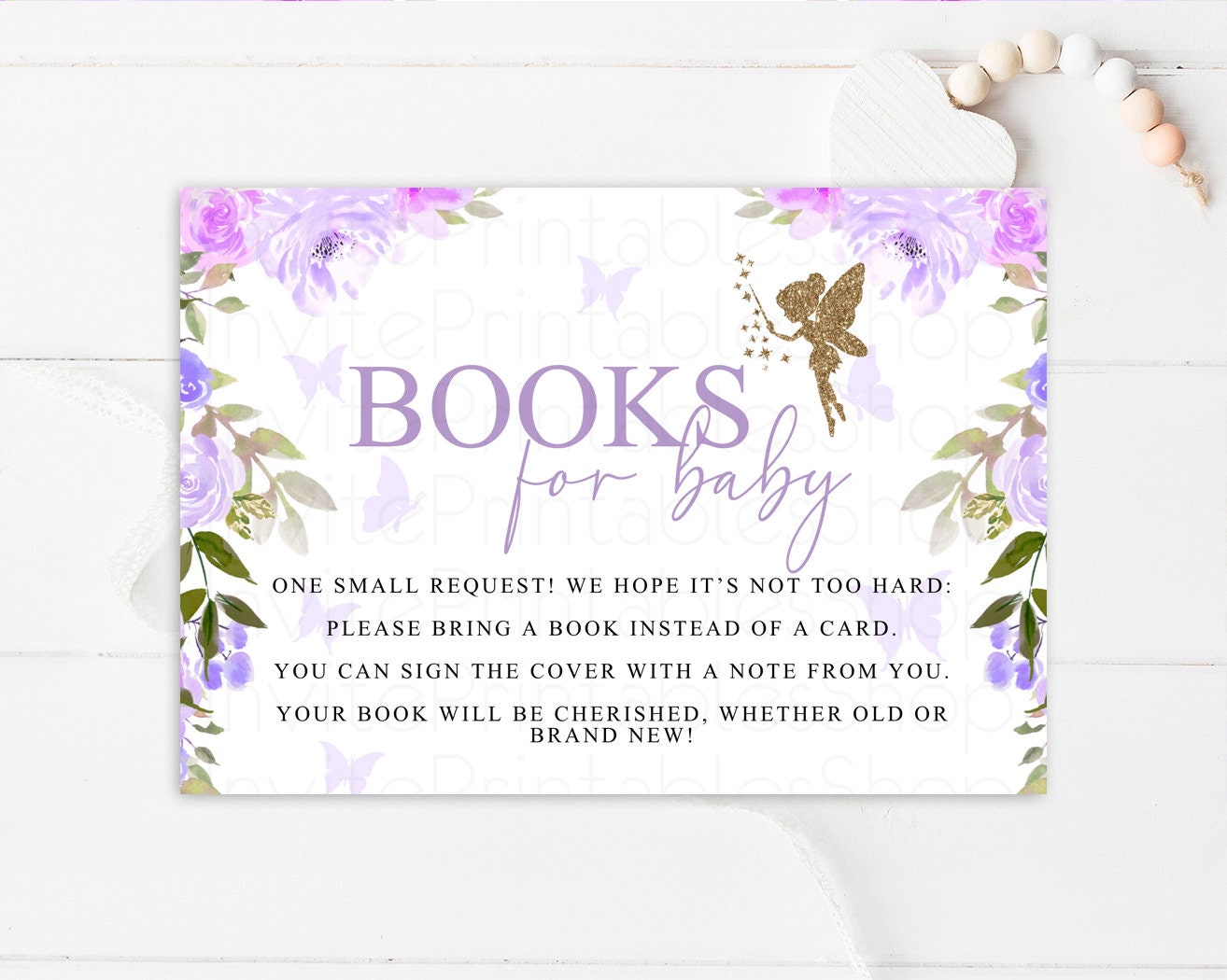 Editable Fairy Floral Books for Baby Card Enchanted Garden Book Insert Glitt