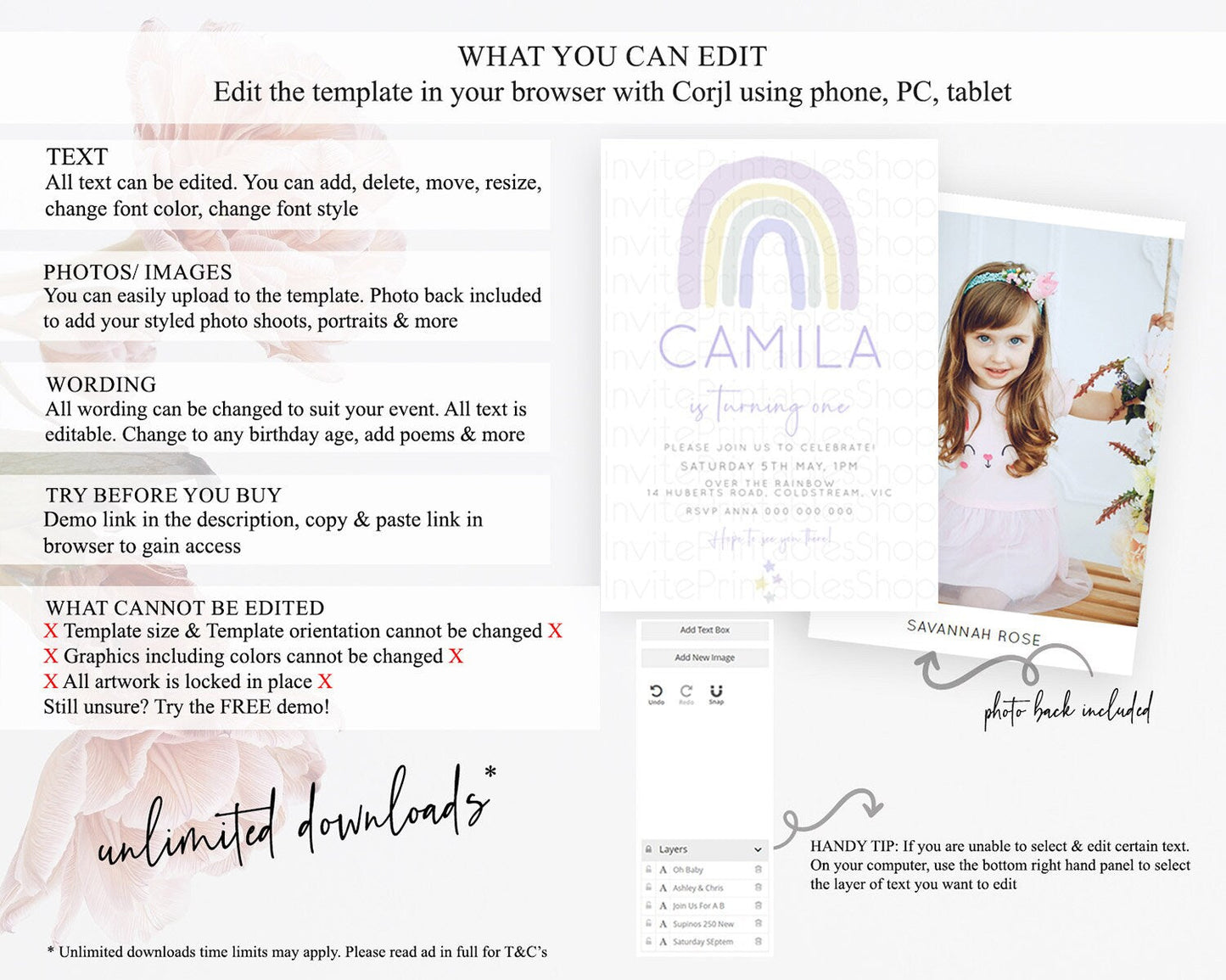 Pastel Rainbow Birthday Invitation Pastel Rainbow Invitation Rainbow Invitation Pastel Invitation Boho Rainbow 1st First Birthday D23105