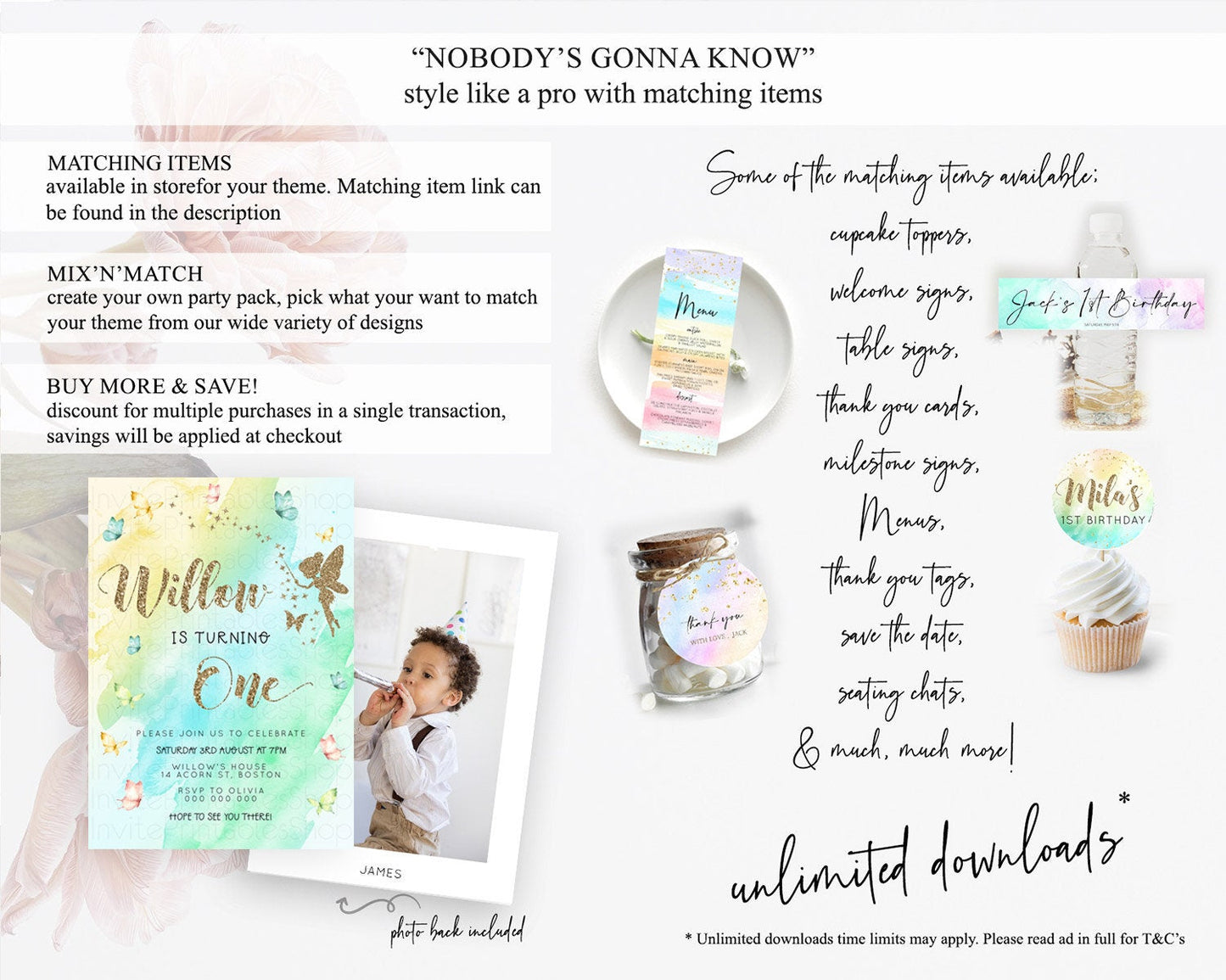 Pastel Fairy Birthday Invitation Pastel Butterflies Fairy Birthday Invitation Rainbow Ombre Watercolor 1st 2nd Birthday Invitation D23336