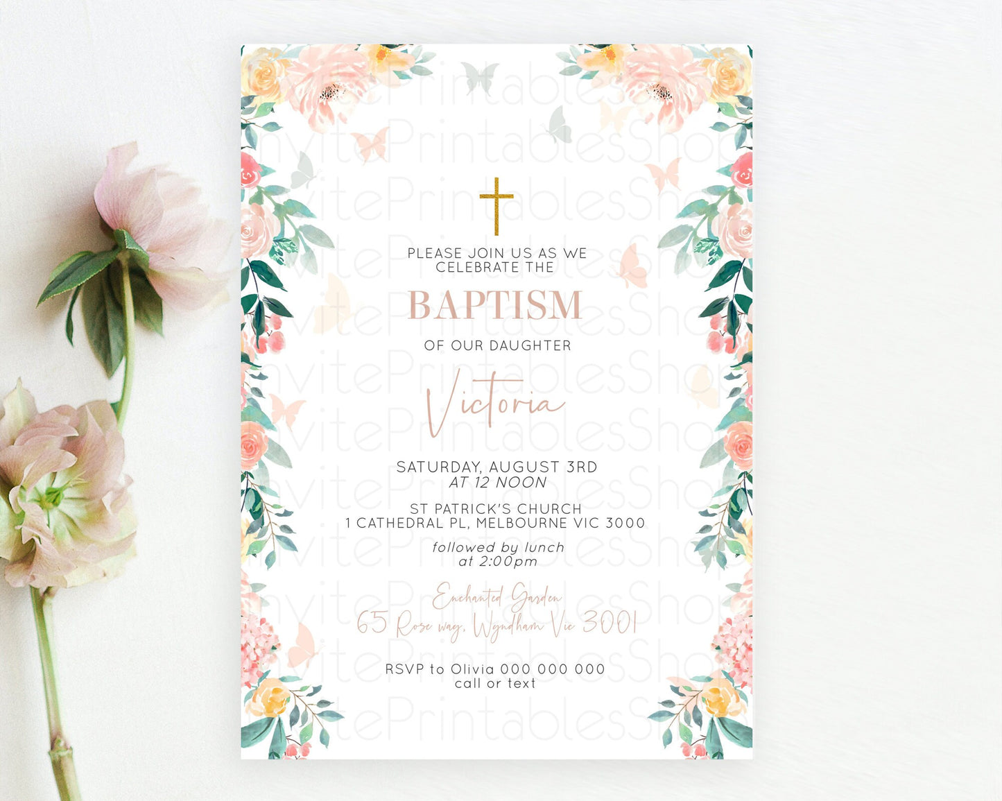 Secret Garden Baptism Invitation Wildflower Baptism Birthday Invite Pastel Flowers Christening Invite Enchanted Garden Boho Floral  D10706