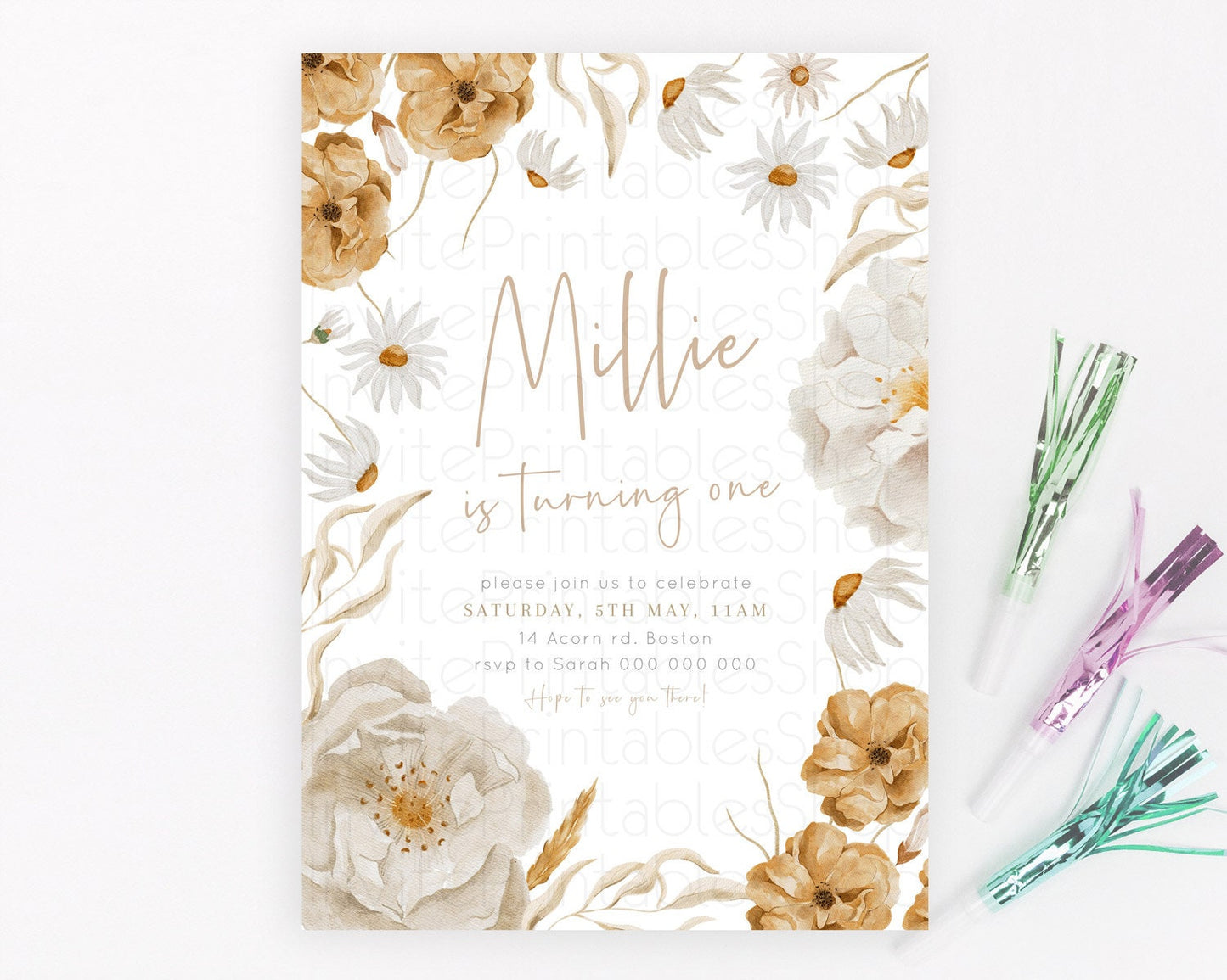 Secret Garden Invitation Wildflower Birthday Invitation Pastel Flowers Invite Enchanted Garden Boho Floral 3rd 2nd First Birthday D23355