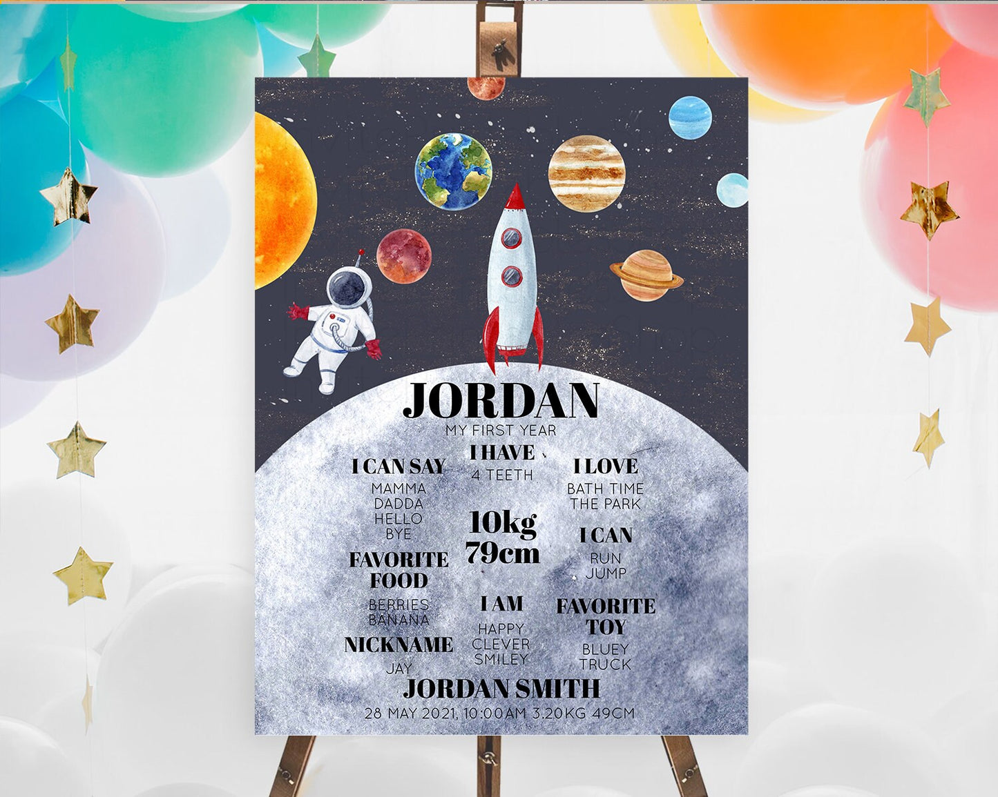 Space First Birthday Milestone Poster Space Milestone Board First Trip Around the Sun Planets Solar System ONE year Birthday Sign D10430