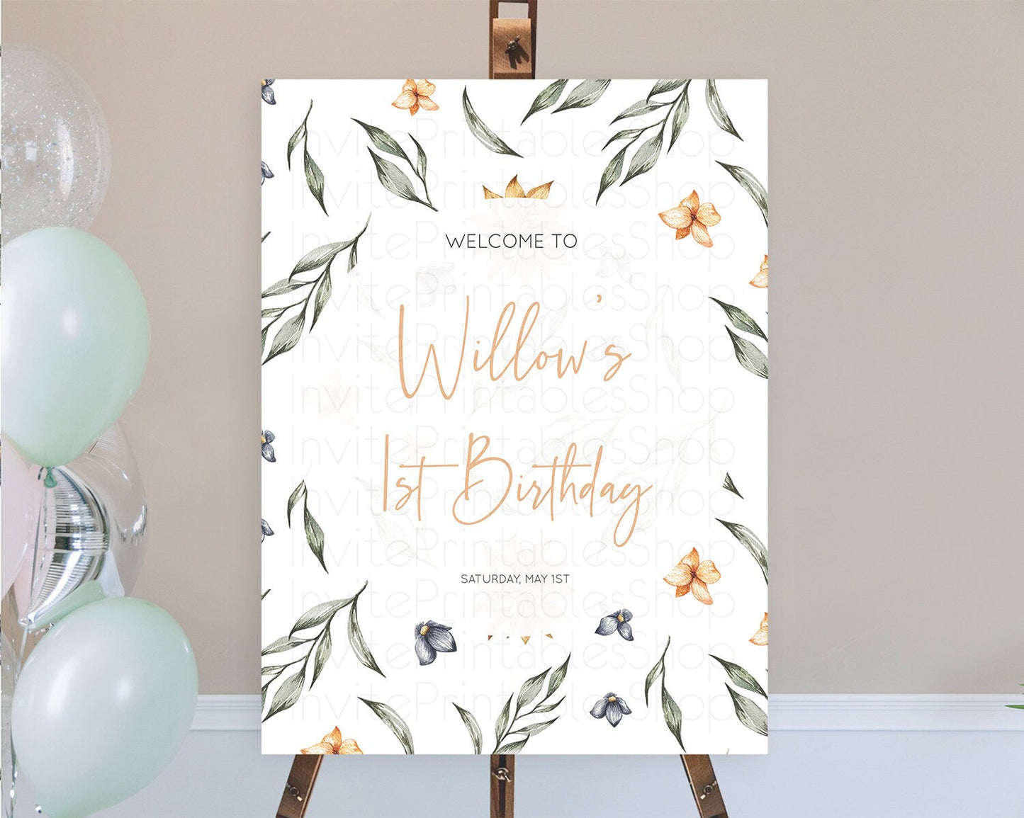 Leafy Welcome Sign Green Leaf Welcome Board Greenery Eucalyptus Fern Spray Leaves Watercolor Boho Garden First Birthday Welcome Sign D10544
