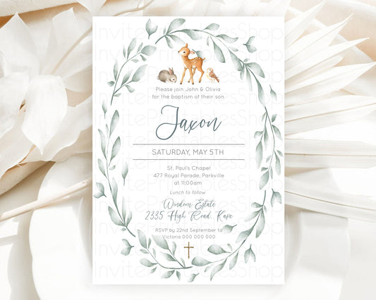 Editable Fawn Baptism Invitation Deer Baptism 1st Birthday Invitation Enchan