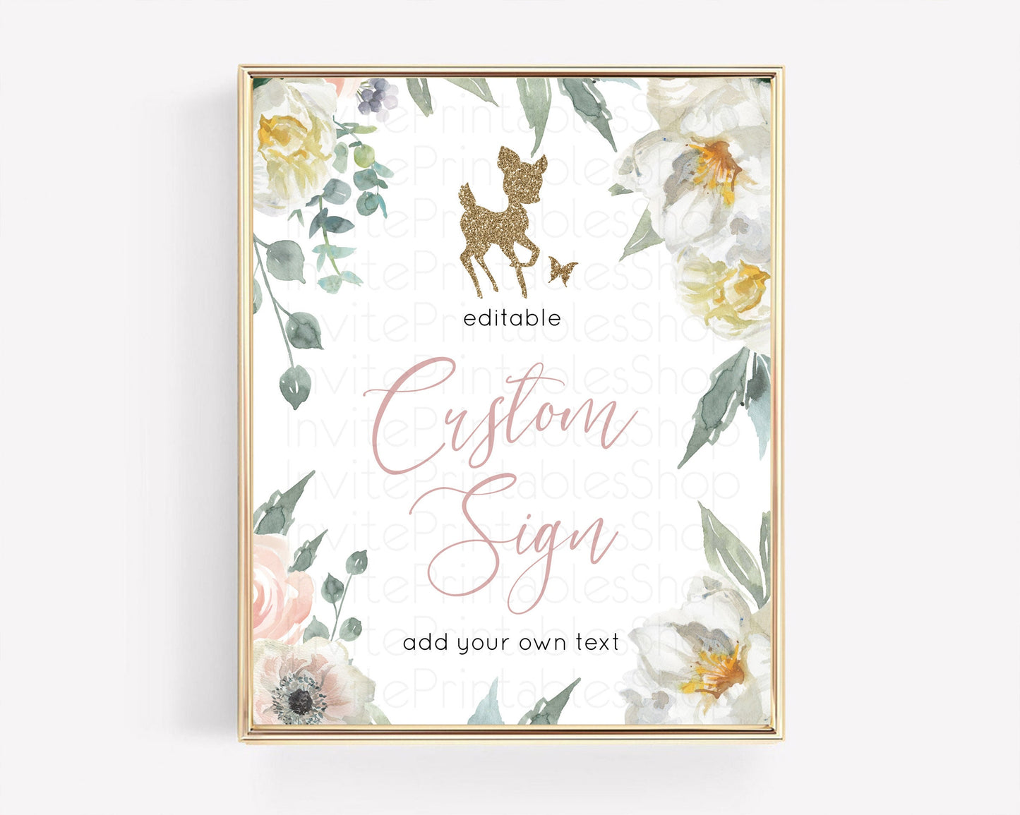 Fawn Deer Sign Pastel Floral Deer Table Sign Decor  Enchanted Forest Butterfly Party 1st Birthday Baptism Baby Shower Bridal Shower D10120