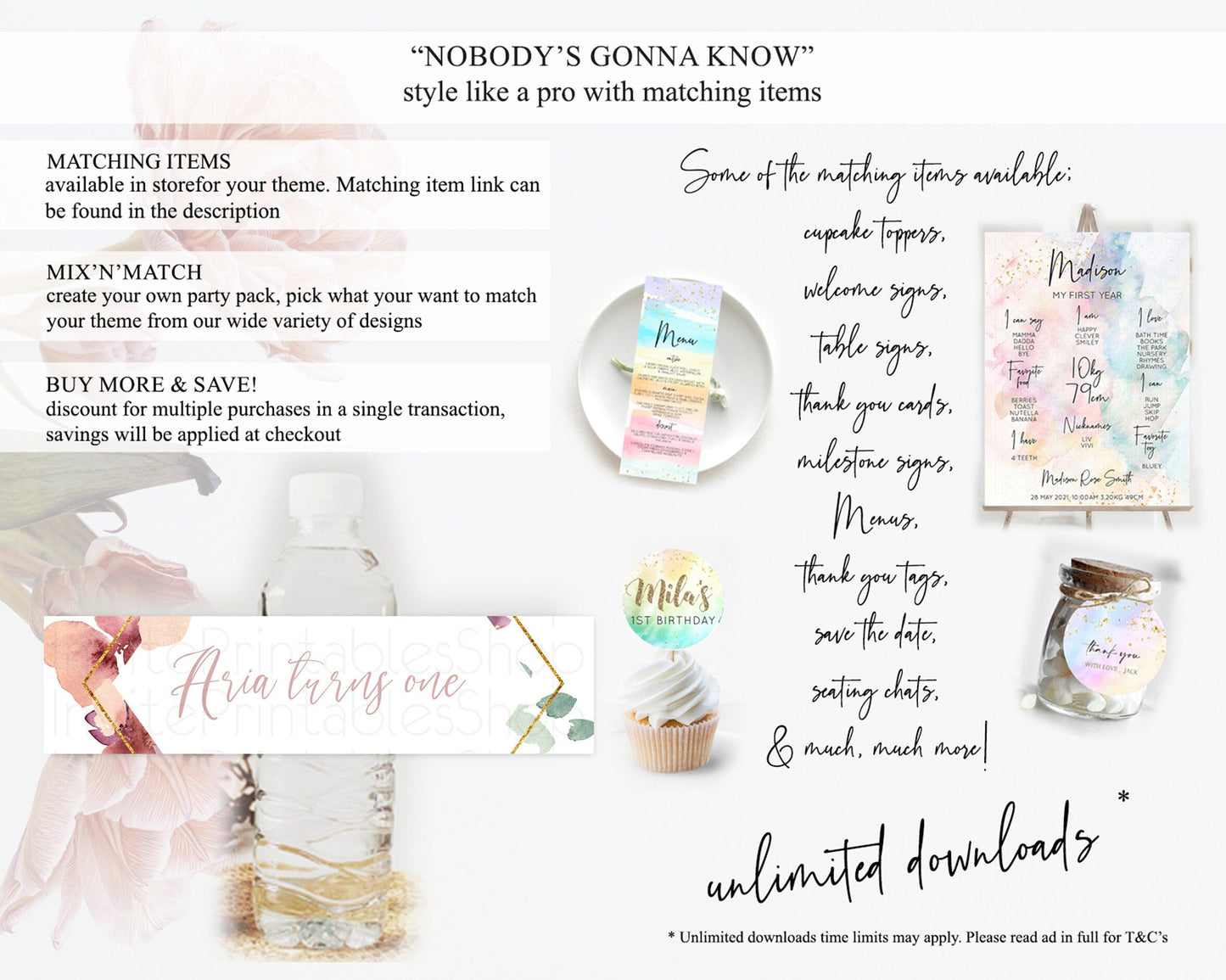 Wildflower Water Label Template Secret Garden Water Label Pastel Floral Garden Party Decor Boho Flowers Birthday Baby Shower Wedding D10964