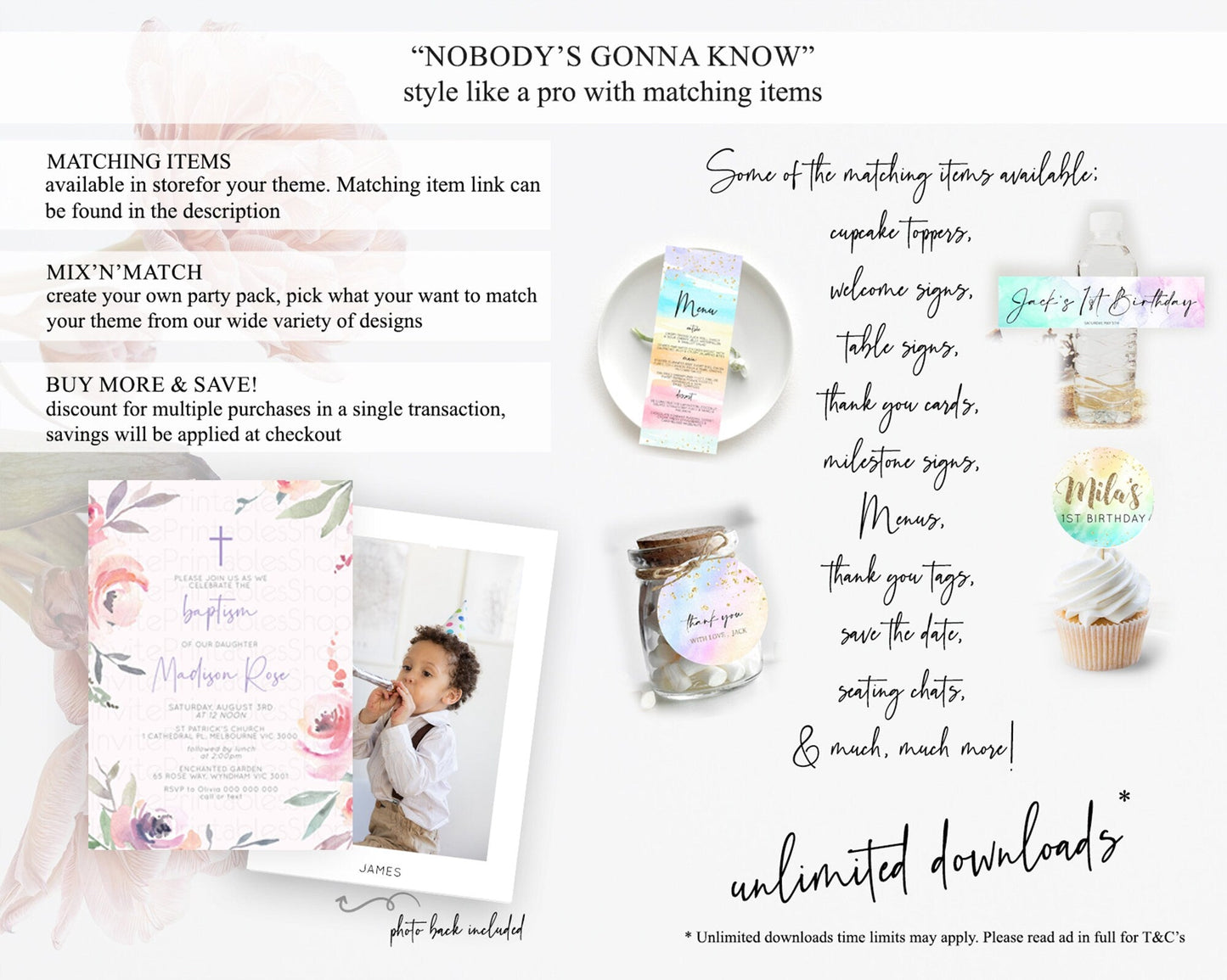 Secret Garden Baptism Invitation Wildflower Baptism Birthday Invite Pastel Flowers Christening Invite Enchanted Garden Boho Floral D10198