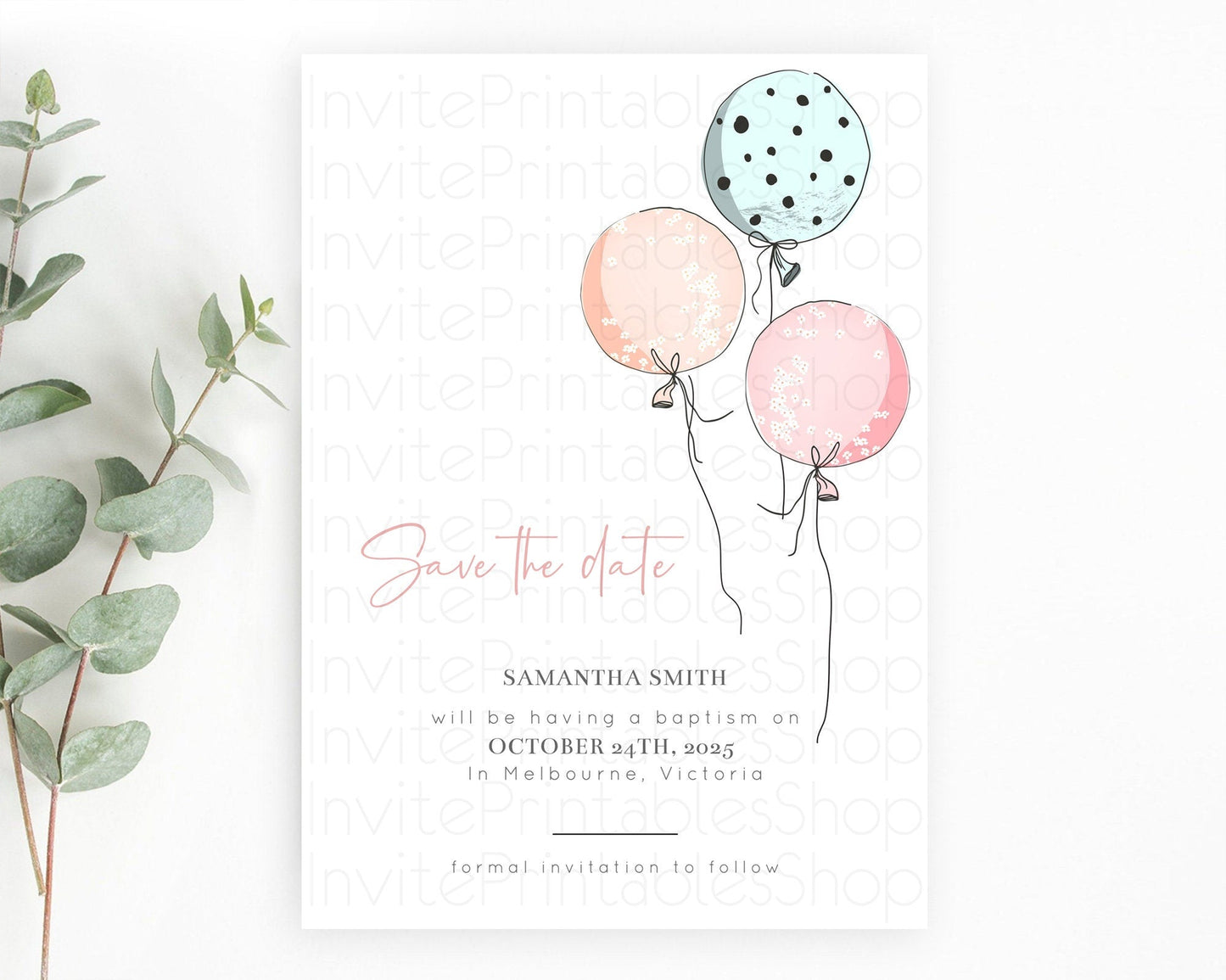 Pastel Balloons Save The Date Rainbow Confetti Balloon Party Colorful Balloon Save The Date Template Birthday Baby Shower Baptism D10868
