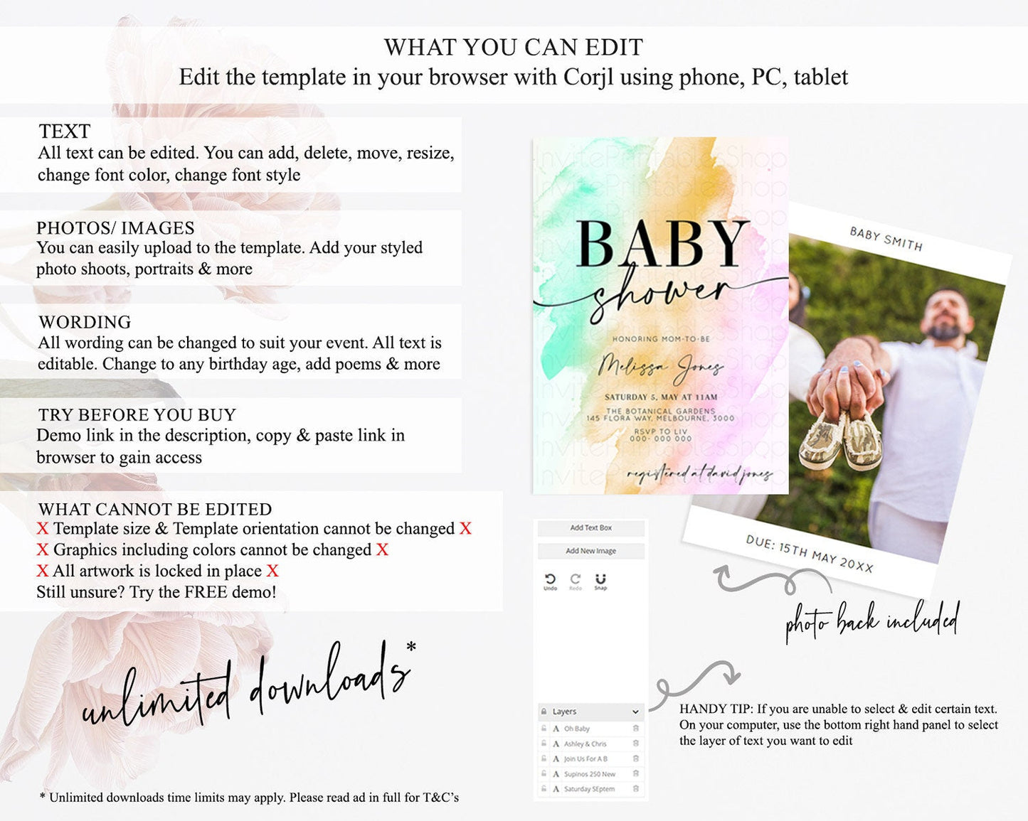 Pastel Baby Shower Invitation Rainbow Baby Shower Invitation Colorful Pastel Watercolor Invitation Gold Glitter Sprinkles Ombre D10962