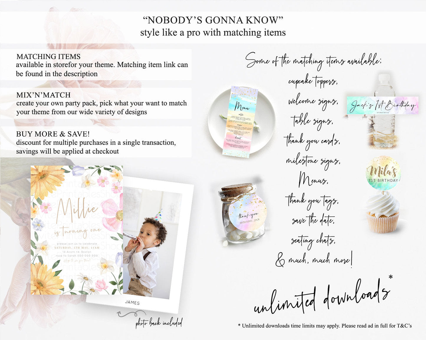 Secret Garden Invitation Wildflower Birthday Invitation Pastel Flowers Invite Enchanted Garden Boho Floral 3rd 2nd First Birthday D23370
