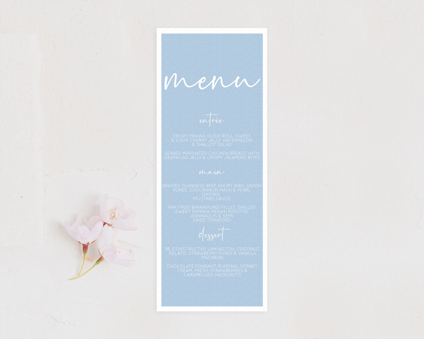 Blue Menu Pastel Blue Menu Template Blue Minimalist Table Decor Modern Blue Menu Simple Blue Dinner Dessert Menu Party Food Menu D10734