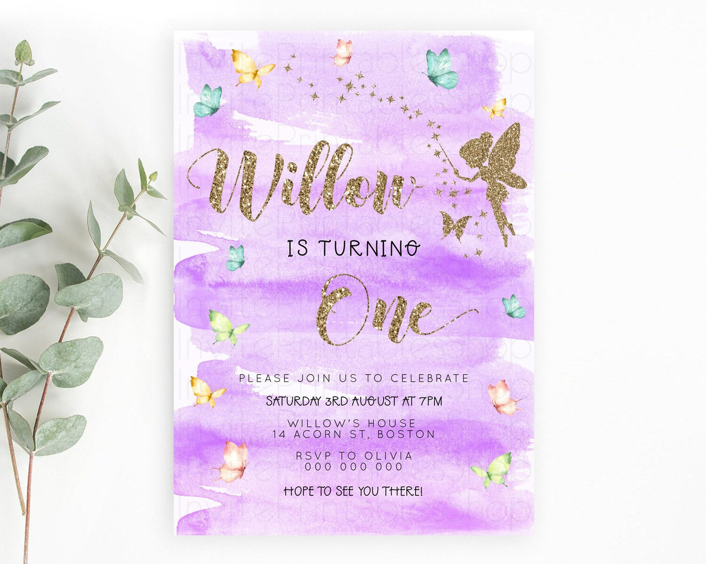 Pastel Fairy Birthday Invitation Pastel Butterflies Fairy Birthday Invitation Rainbow Ombre Watercolor 1st 2nd Birthday Invitation D23327