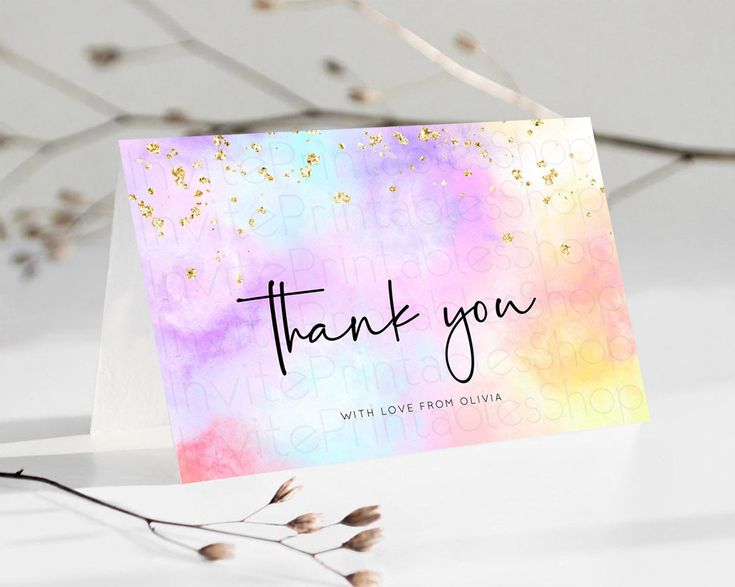 Pastel Thank You Rainbow Thank You Card Colorful Pastel Birthday Thank You Card Confetti Watercolor Pastel Teacher Thank You Cards D10438