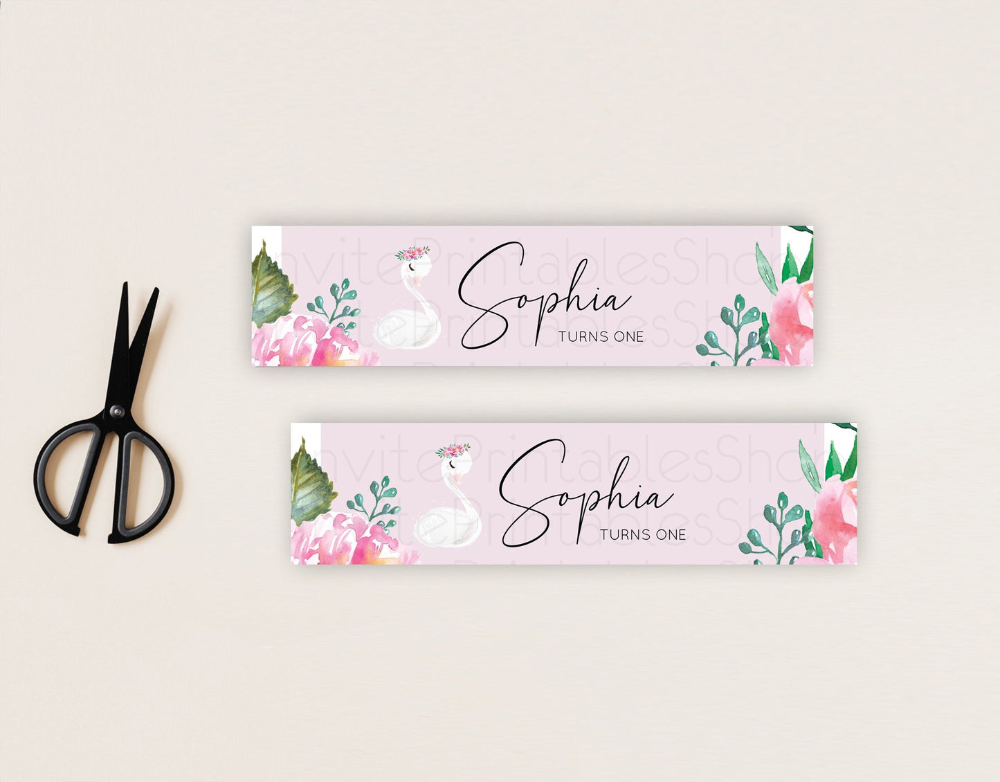 Swan Water Label Template Swan Princess Ballet Party Decor Enchanted Secret Garden Pastel Floral Birthday Baptism Baby Shower D10757