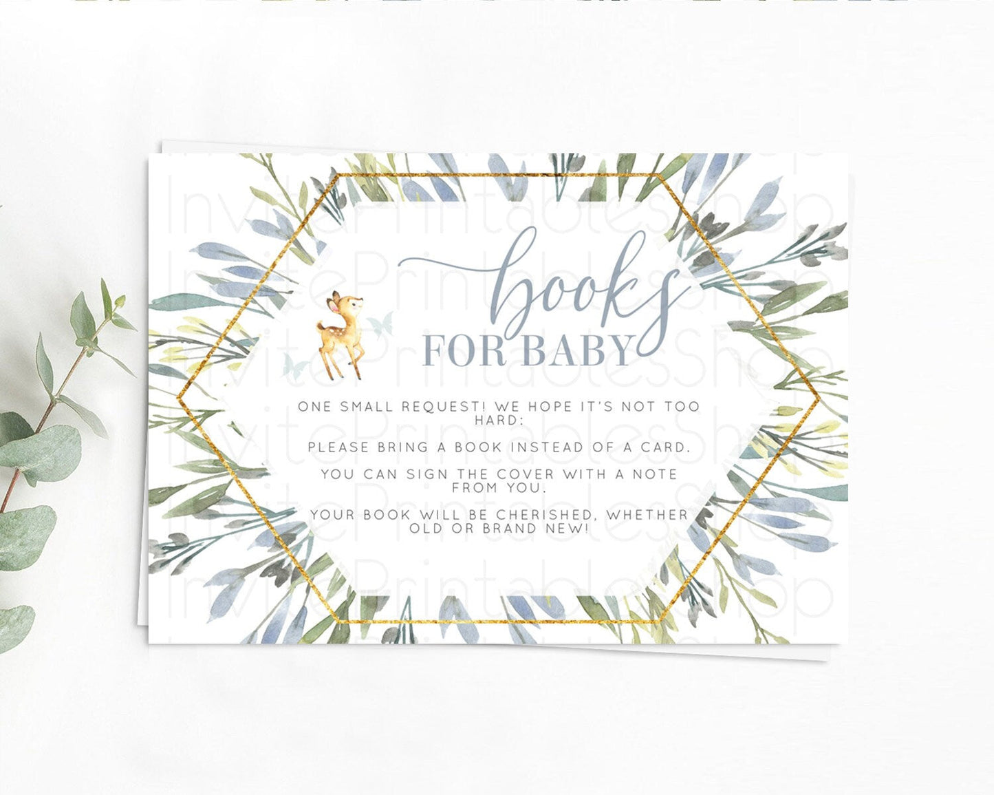 Fawn Books For Baby Card Deer Book Insert Floral Deer Book Card Enchanted Forest Butterfly Pastel Baby Shower Book Poem Request D10400