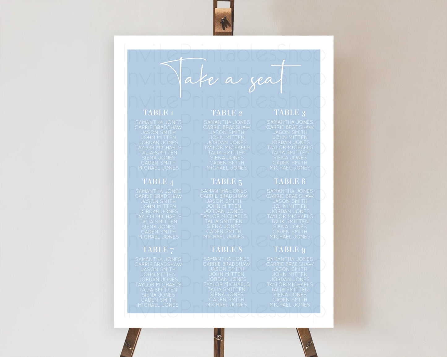 Blue Seating Chart Plain Blue Seating Sign Minimalist Blue Seating Sign Pastel Blue Table Number Sign Take A Seat Blue Décor D10734