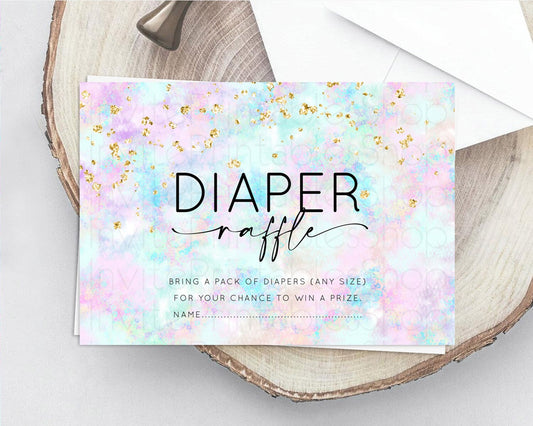 Pastel Diaper Raffle Card Pastel Rainbow Diaper Raffle Insert Colorful Ombre Watercolor Diaper Ticket Confetti Glitter Raffle Game D10652