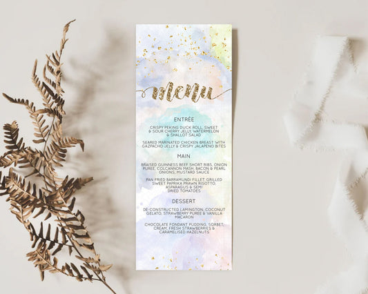 Editable Pastel Menu Pastel Rainbow Menu Template Colorful Pastel Table Deco