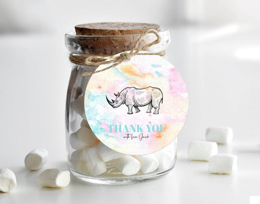 Editable Pastel Rhino Thank You Tags Rainbow Rhino Thank You Gift Tags Rainb