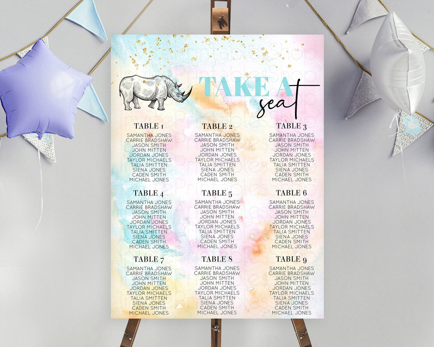 Rhino Seating Chart Rhino Seating Sign Rhino Take A Seating Chart Rhino Safari Adventure Decor Zoo Party Rhino Palm Leaf Decor D10287