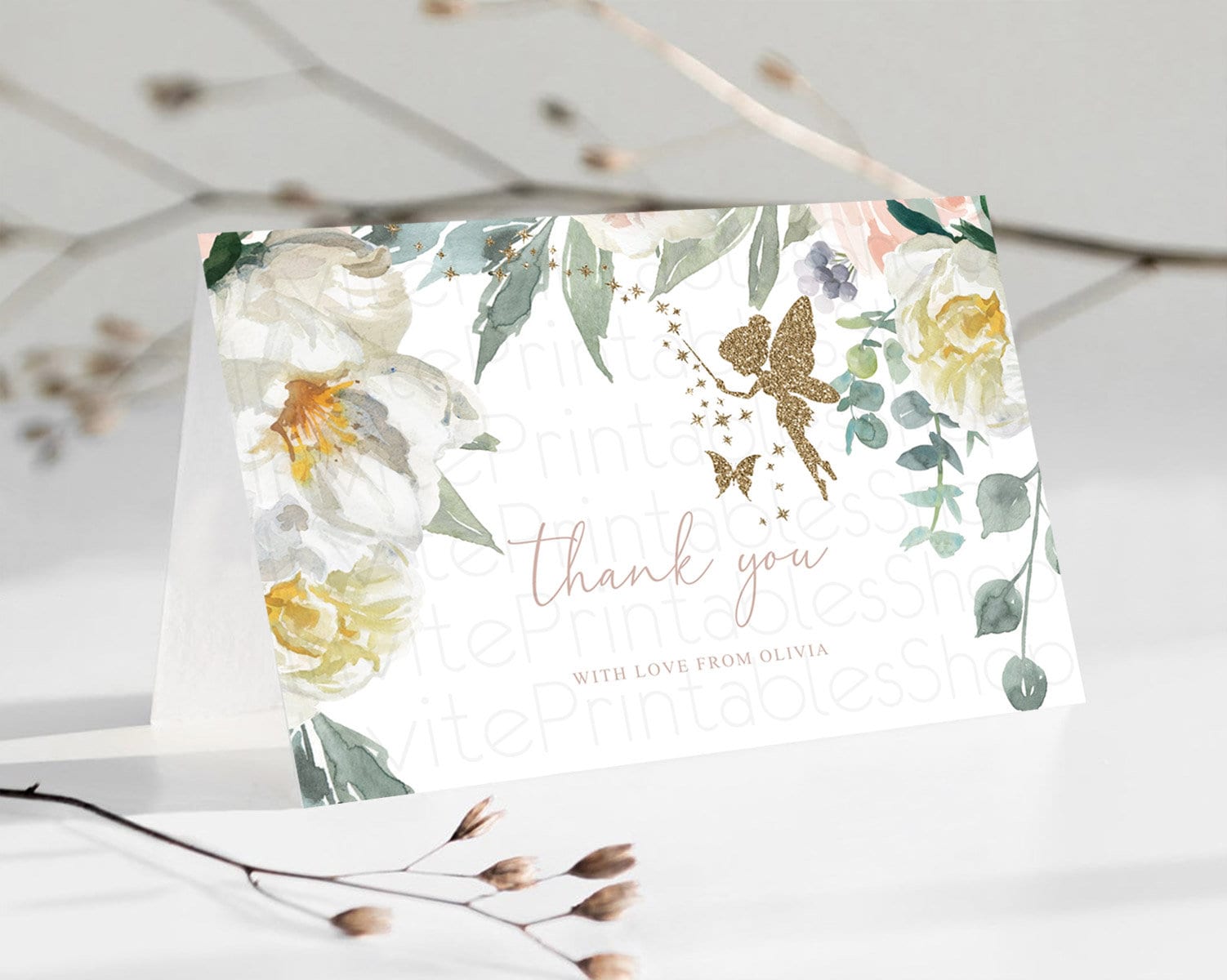 Editable Fairy Thank You Fairy Thank You Card Enchanted Garden Pastel Butter