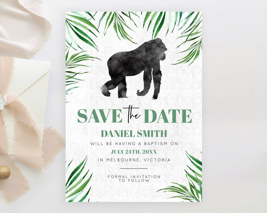 Gorilla Save The Date Template Gorilla Party Save The Date Safari Adventure Gorilla Minimal Theme 1st Birthday Baptism Baby Shower D10840