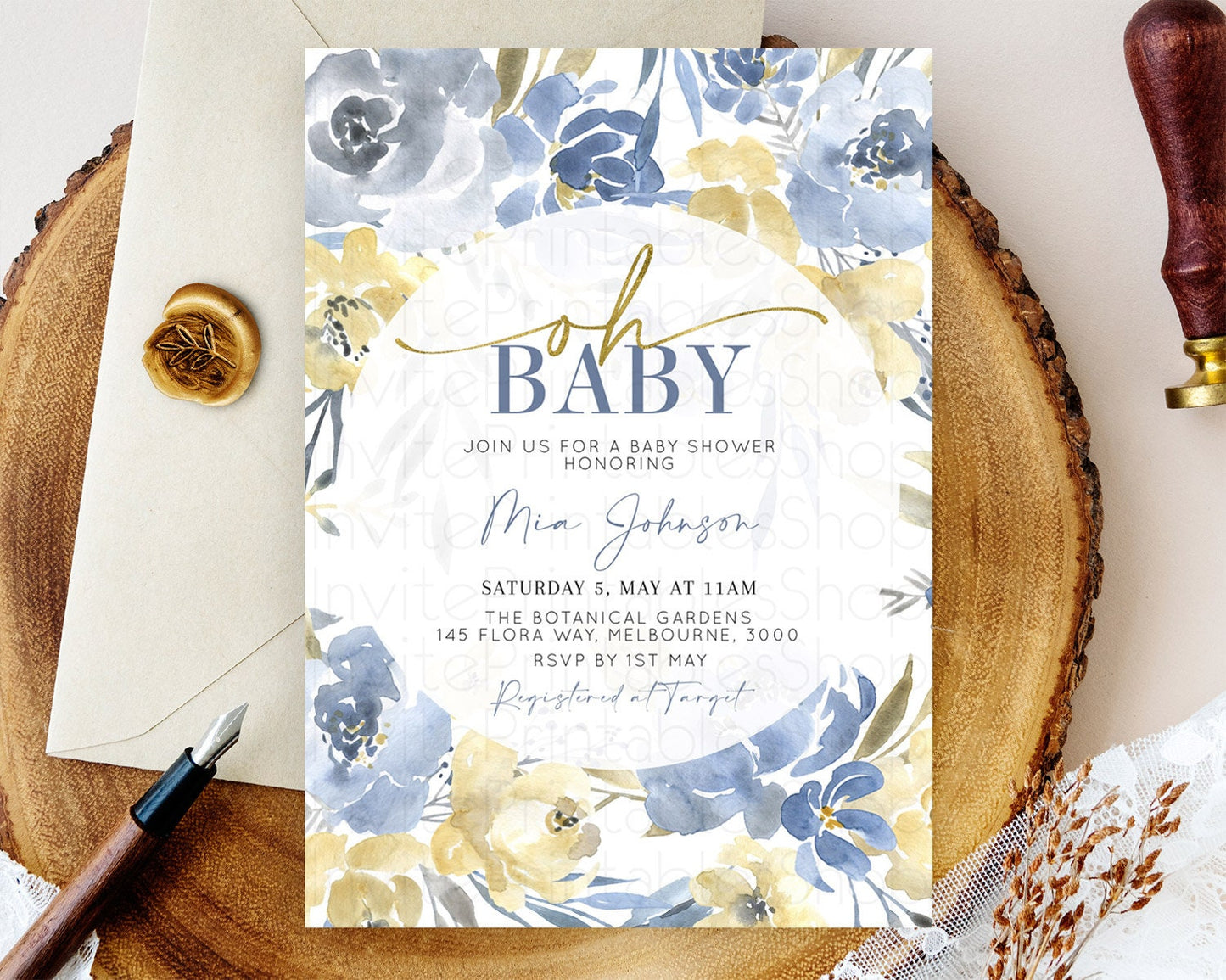 Wildflower Baby Shower Invitation Secret Garden Baby Shower Invitation Pastel Flowers Invite Enchanted Garden Shower Floral Theme D10189