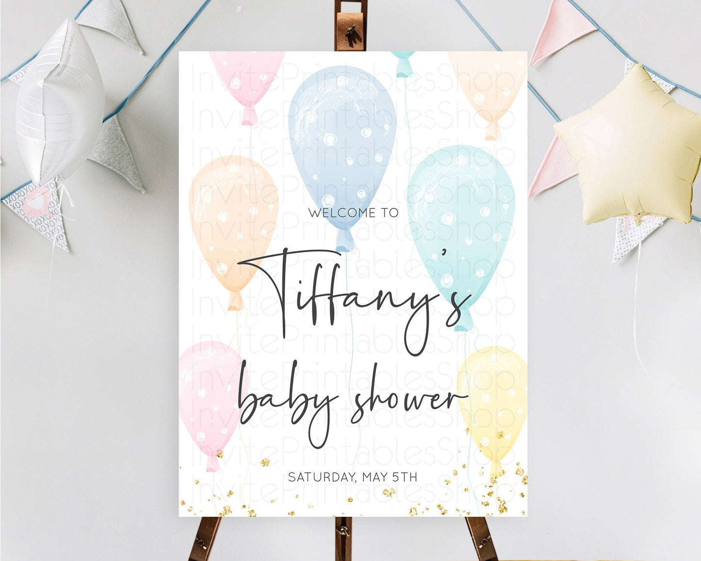 Pastel Balloons Baby Shower Welcome Sign Colorful Balloon Welcome Board Rainbow Balloon Welcome Poster Confetti Balloon Welcome Sign D10776