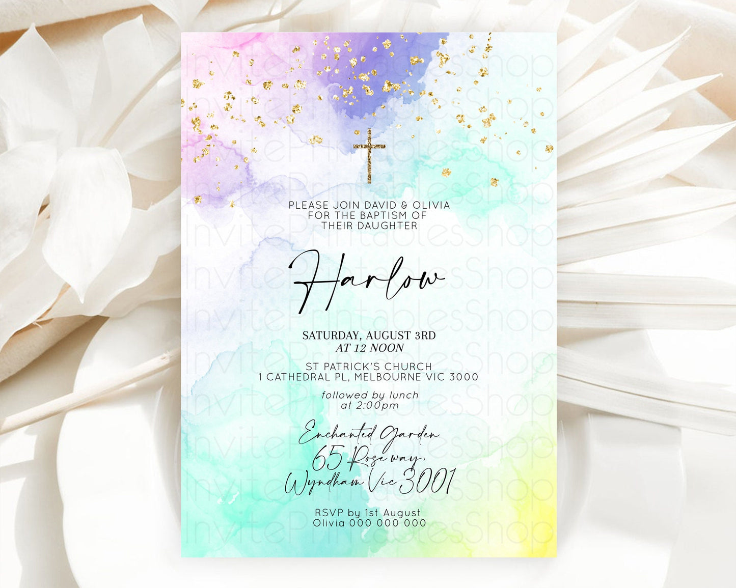 Editable Pastel Baptism Invitation Pastel Colors Watercolor Baptism 1st Birt