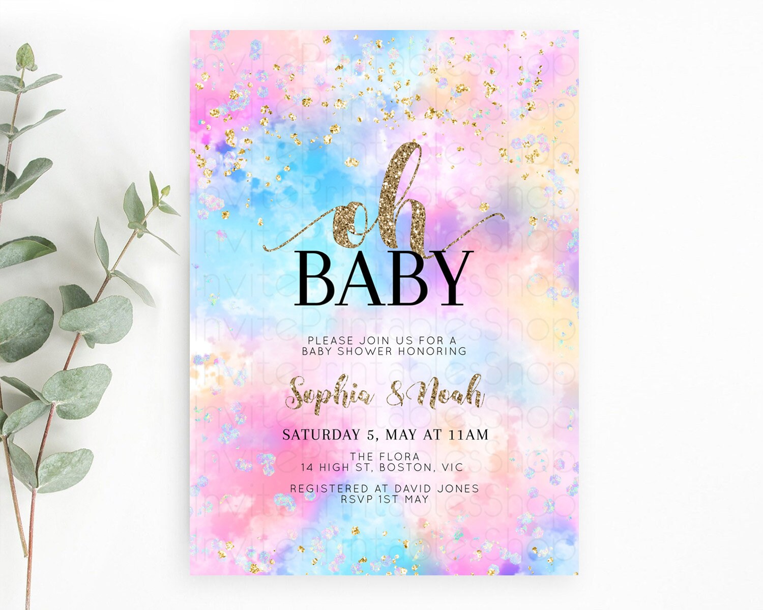 Editable Pastel Baby Shower Invitation Rainbow Baby Shower Invitation Colorf