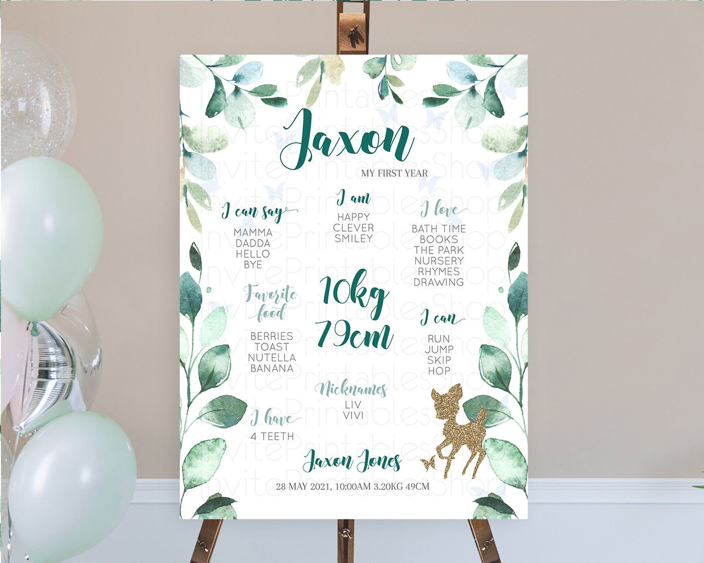Editable Fawn First Birthday Milestone Board Deer First Birthday Milestone P