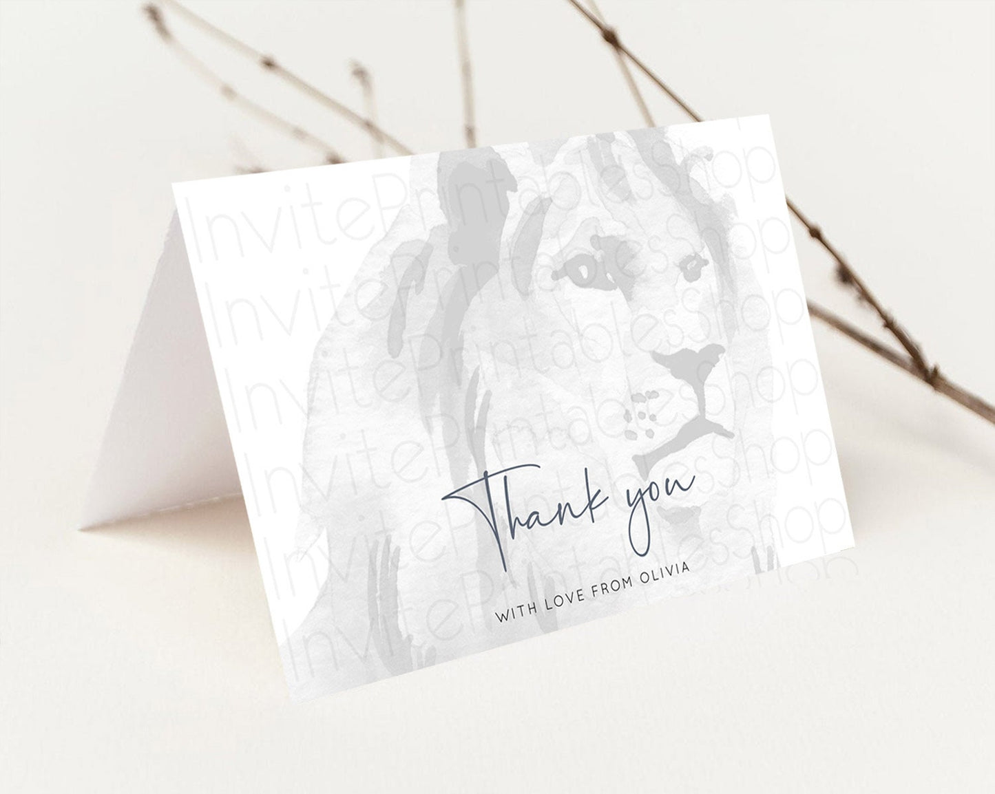 Lion Thank You Lion Thank You Card Lion Party Birthday Thank You Card Safari Lion Cards Dried Palm Fern Lion Teacher Thank You Cards D10299