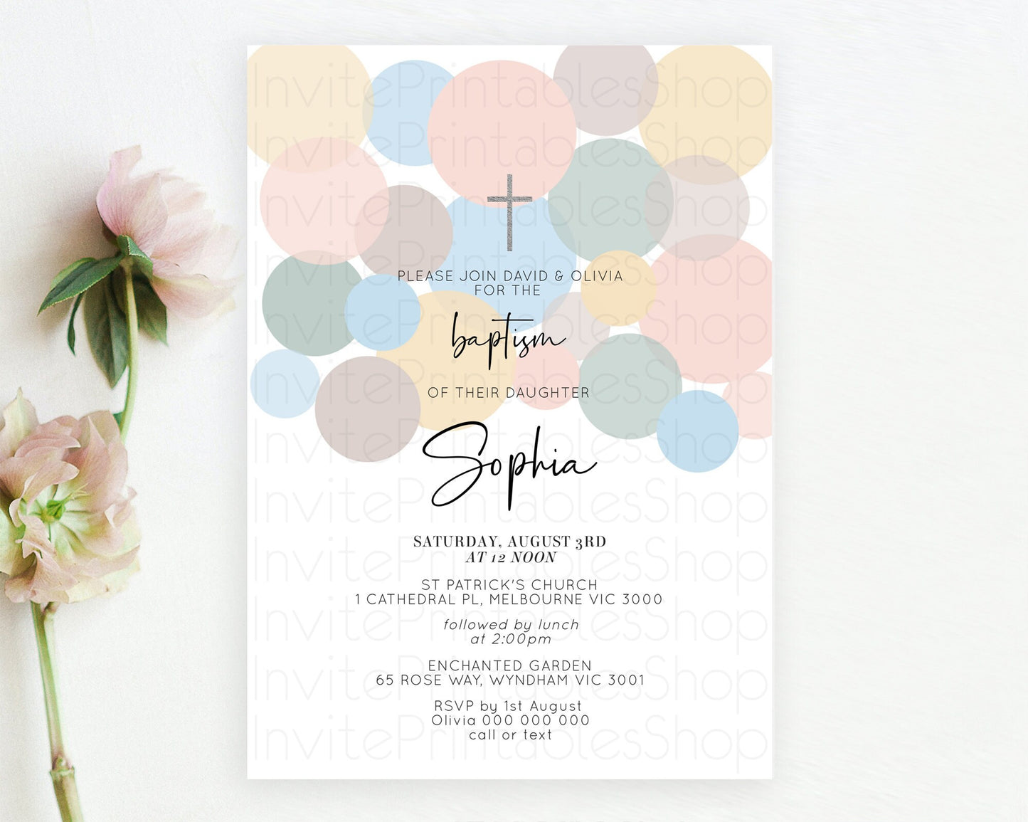 Editable Pastel Baptism Invitation Pastel Confetti Baptism 1st Birthday Invi