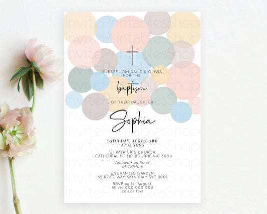 Editable Pastel Baptism Invitation Pastel Confetti Baptism 1st Birthday Invi
