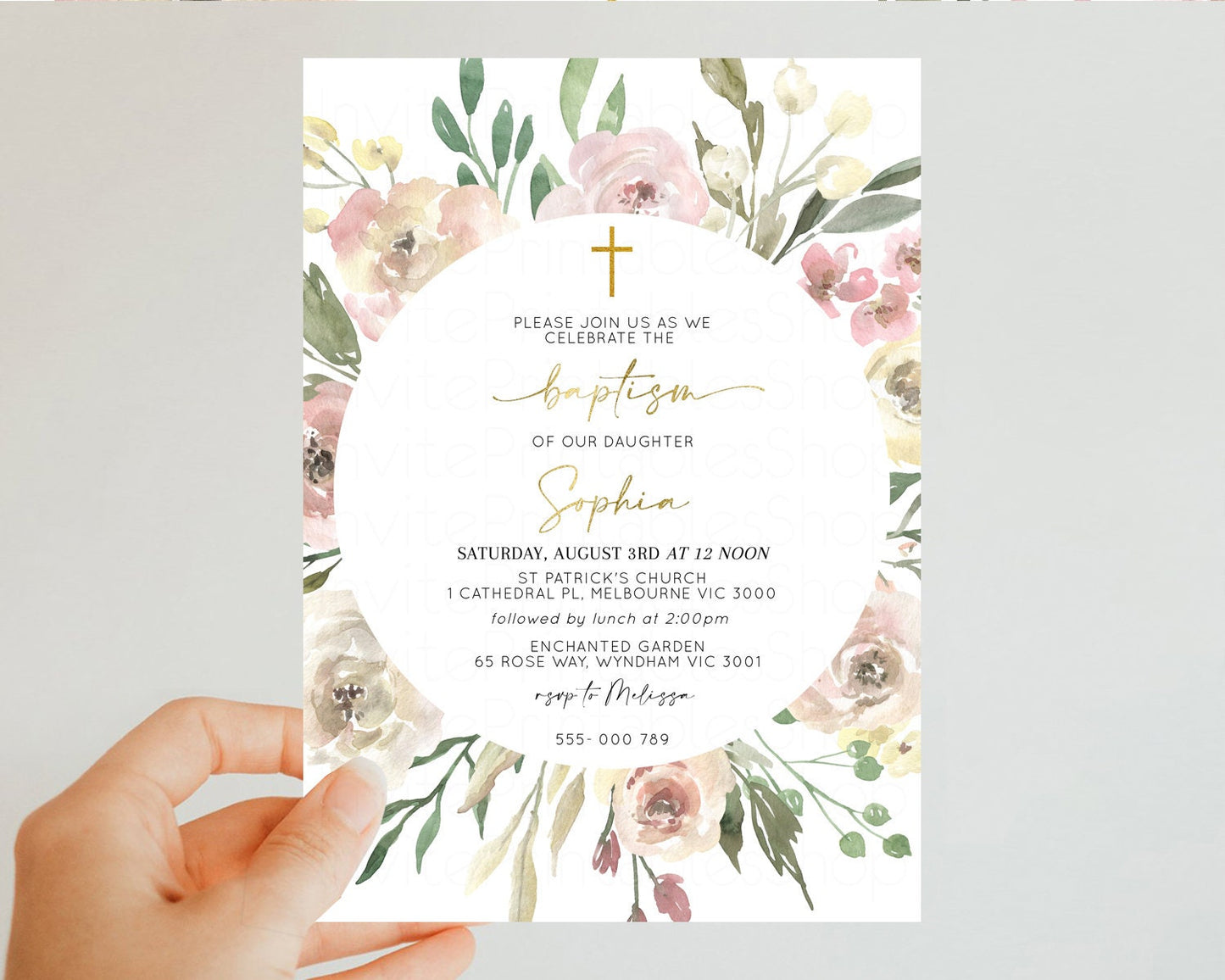 Secret Garden Baptism Invitation Floral Garden Christening Invite Enchanted Forest Invite Whimsical Floral Invite Botanical Pastel Pink w185