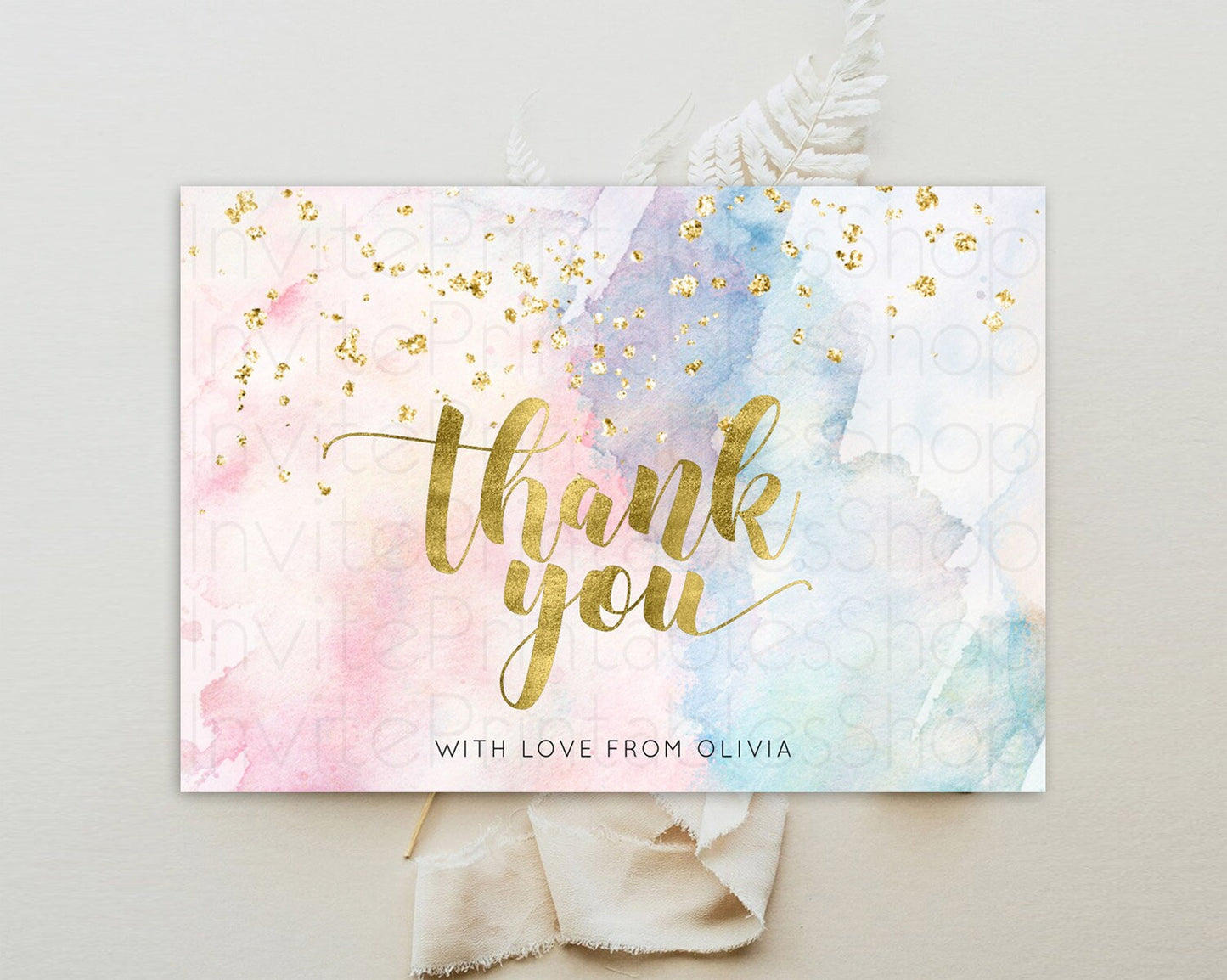 Pastel Thank You Rainbow Thank You Card Colorful Pastel Birthday Thank You Card Confetti Watercolor Pastel Teacher Thank You Cards D10265