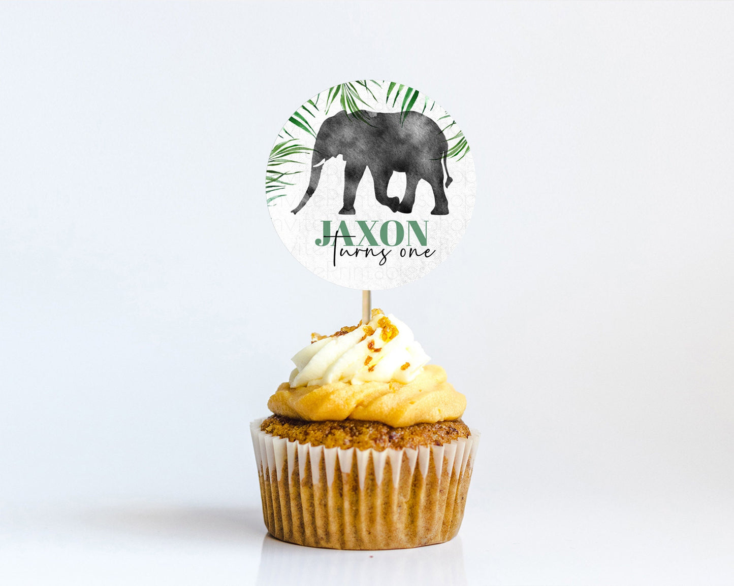 Elephant Cupcake Toppers Elephant Cupcake Elephant Party Safari Adventure Elephant Cupcake Topper Elephant Décor Zoo Fern Palm Leaf D10842