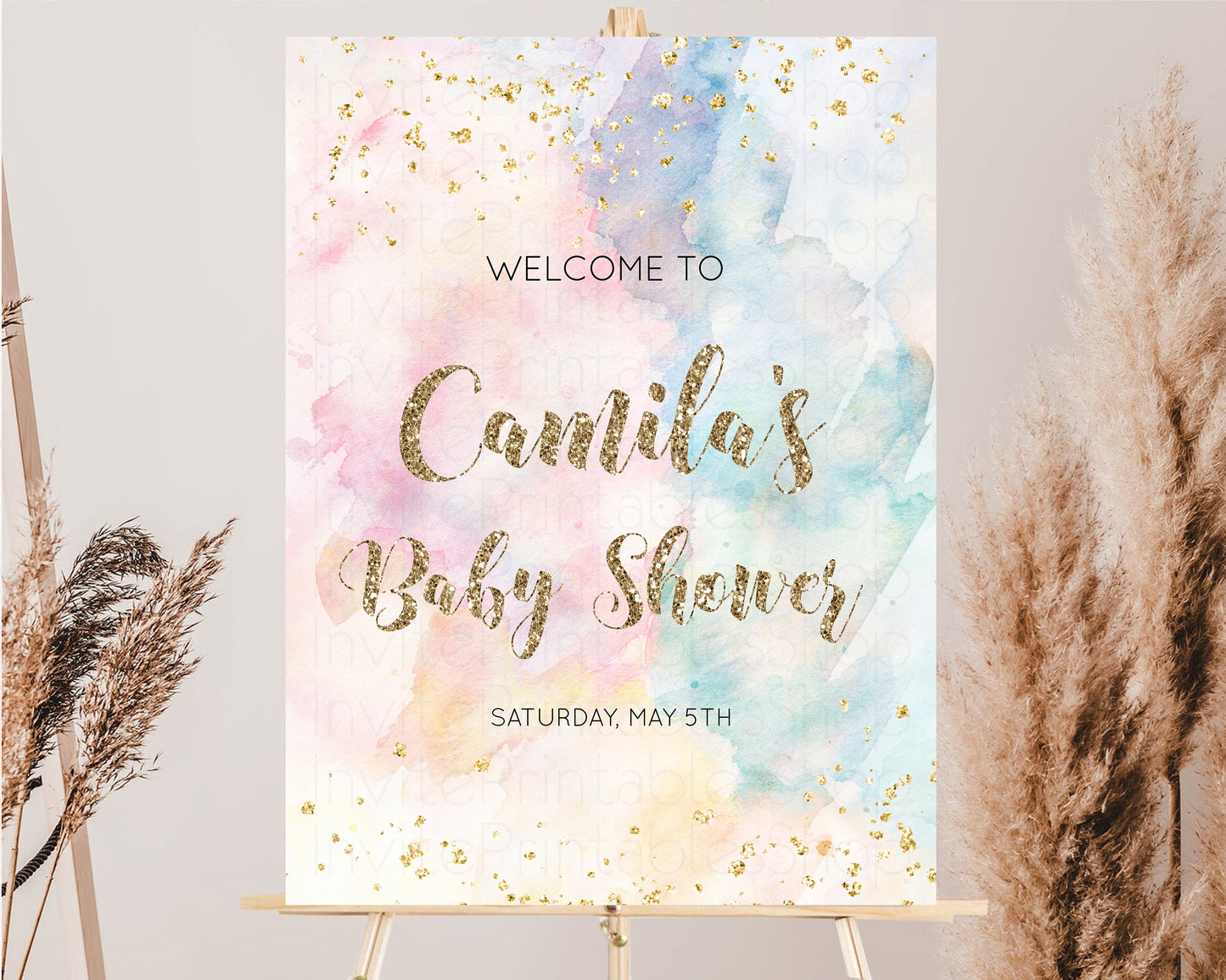 Pastel Baby Shower Sign Rainbow Baby Shower Sign Welcome Baby Shower Sign, Colorful Ombre Splash, Watercolor, Glitter Confetti Sprinkles 276