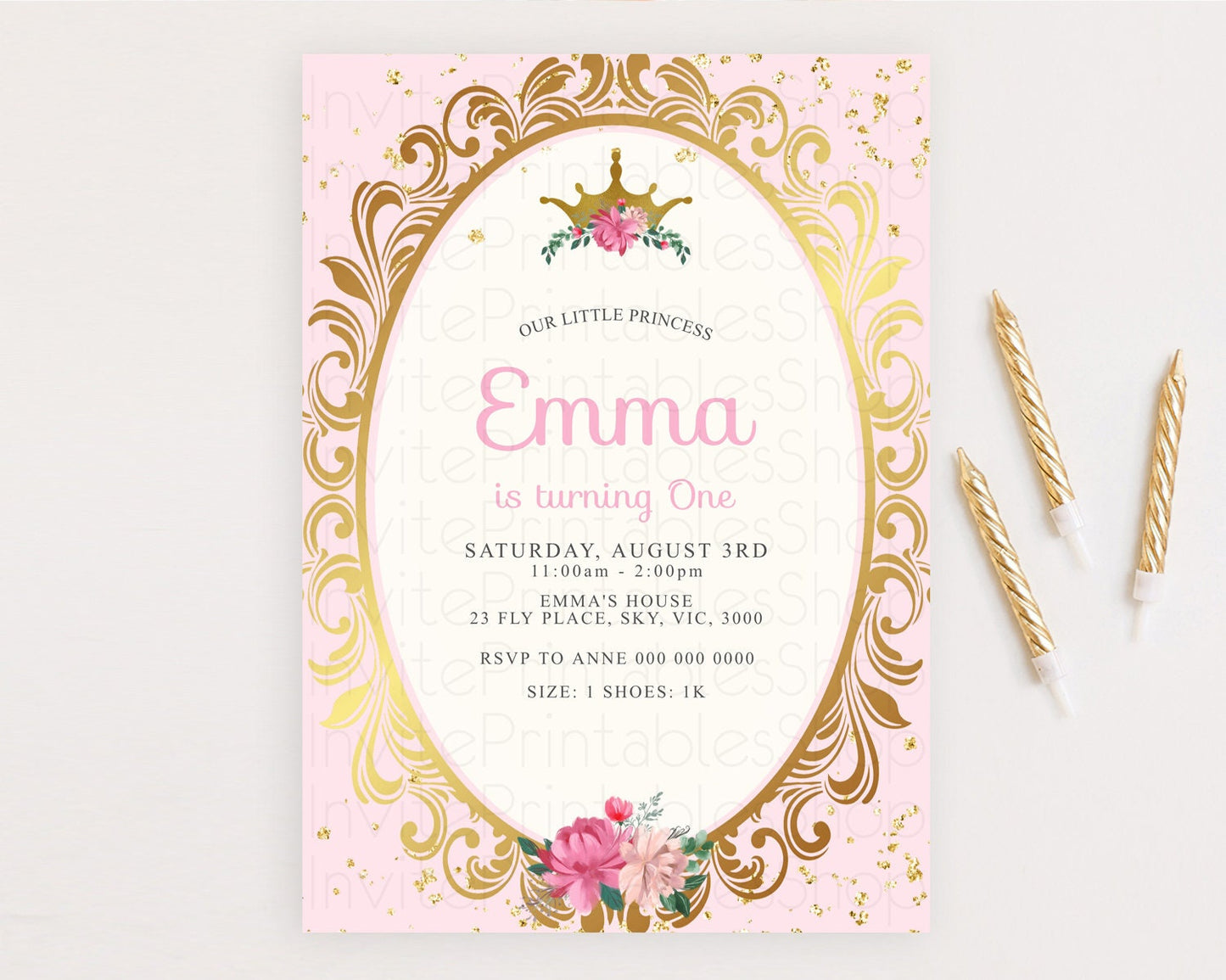 Princess Birthday Invitation Castle Invitation Royal Birthday Fairy Tale Enchanted Mirror Pastel Floral Garden 1st First Birthday D10134