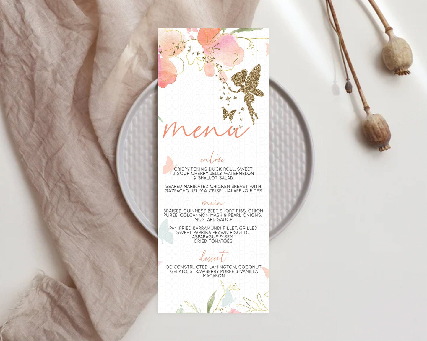 Fairy Menu Fairy Menu Template Enchanted Garden Pastel Floral Butterfly Table Decor Fairy Secret Garden Dinner Dessert Food Menu D10934
