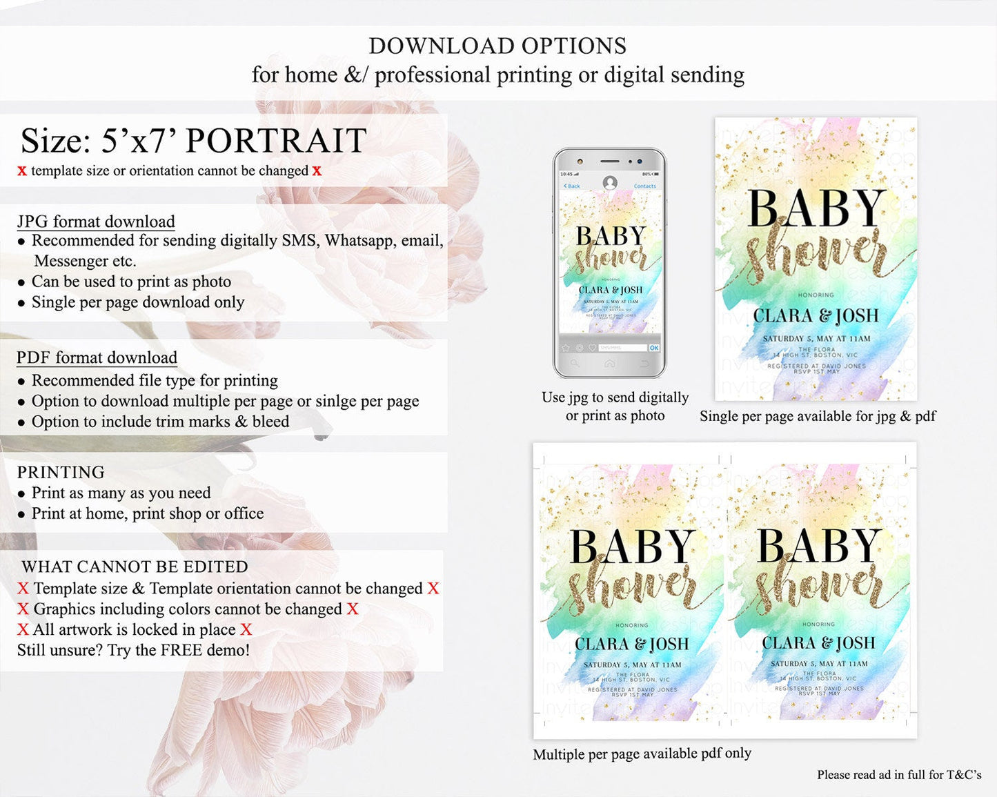 Pastel Baby Shower Invitation Rainbow Baby Shower Invitation Colorful Pastel Watercolor Invitation Gold Glitter Sprinkles Ombre D10259