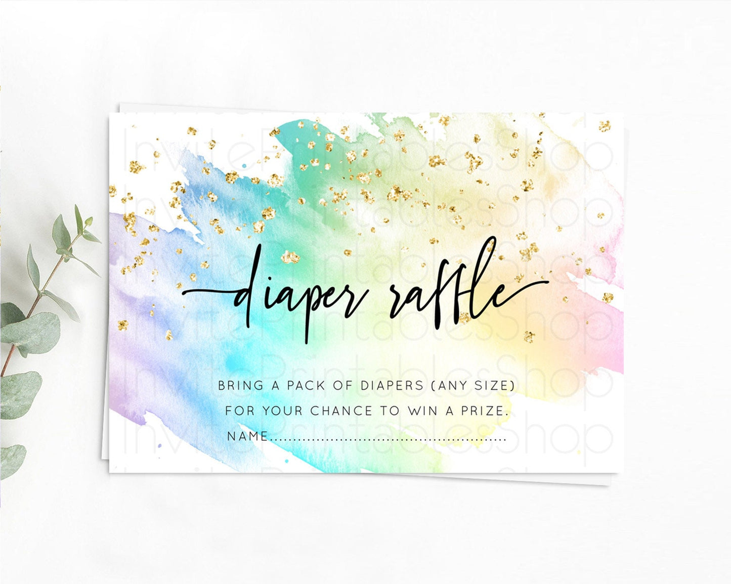 Pastel Diaper Raffle Card Pastel Rainbow Diaper Raffle Insert Colorful Ombre Watercolor Diaper Ticket Confetti Glitter Raffle Game D10256