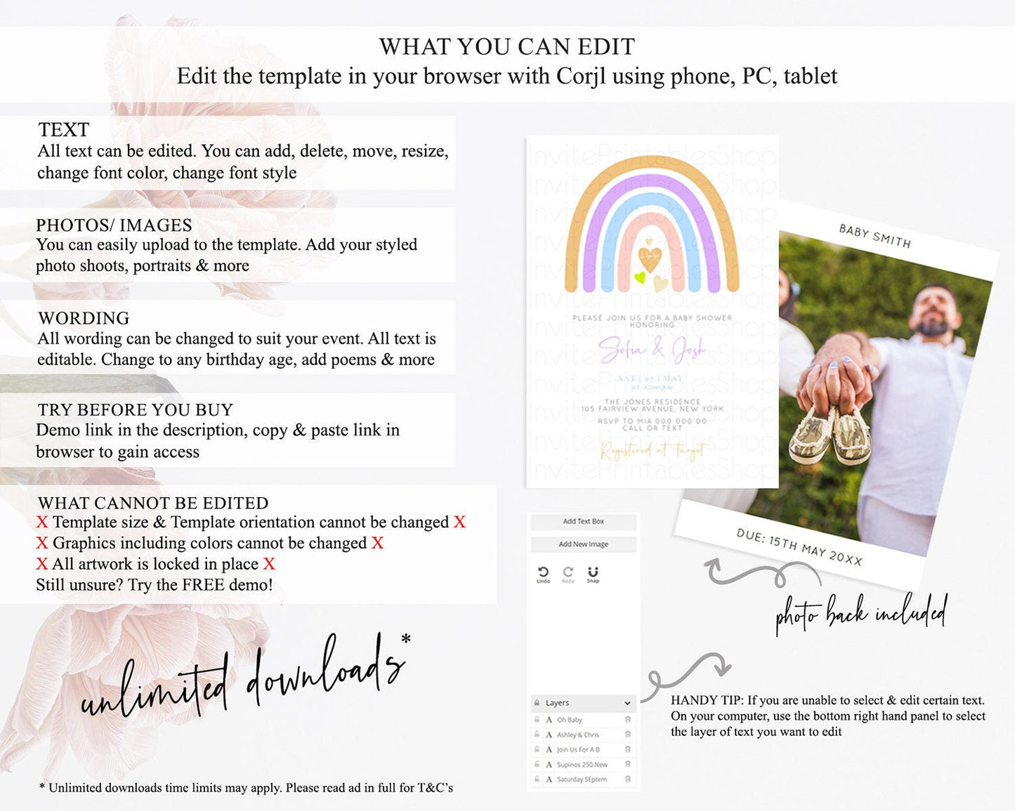 Pastel Rainbow Baby Shower Invitation Pastel Rainbow Invitation Rainbow Baby Invitation Pastel Invitation Boho Rainbow Invitation D10238